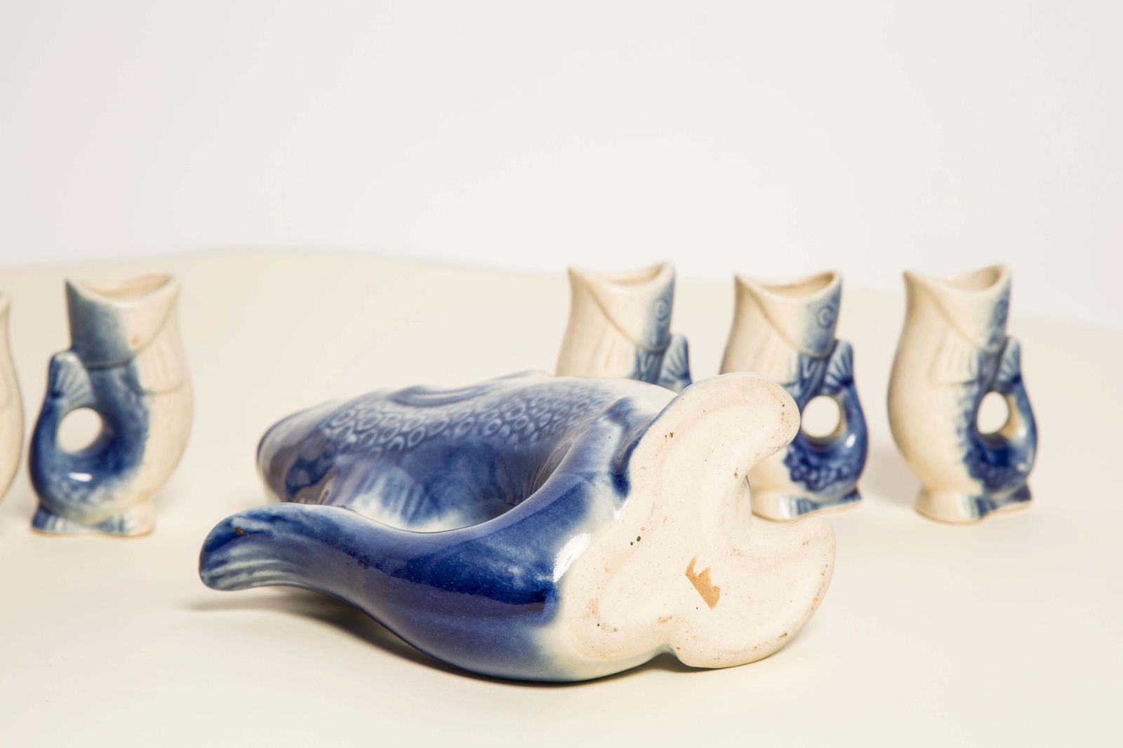 photo furniture Blue Fish Glass Decanter And Glasses, 20th Century, Europe, 1960s