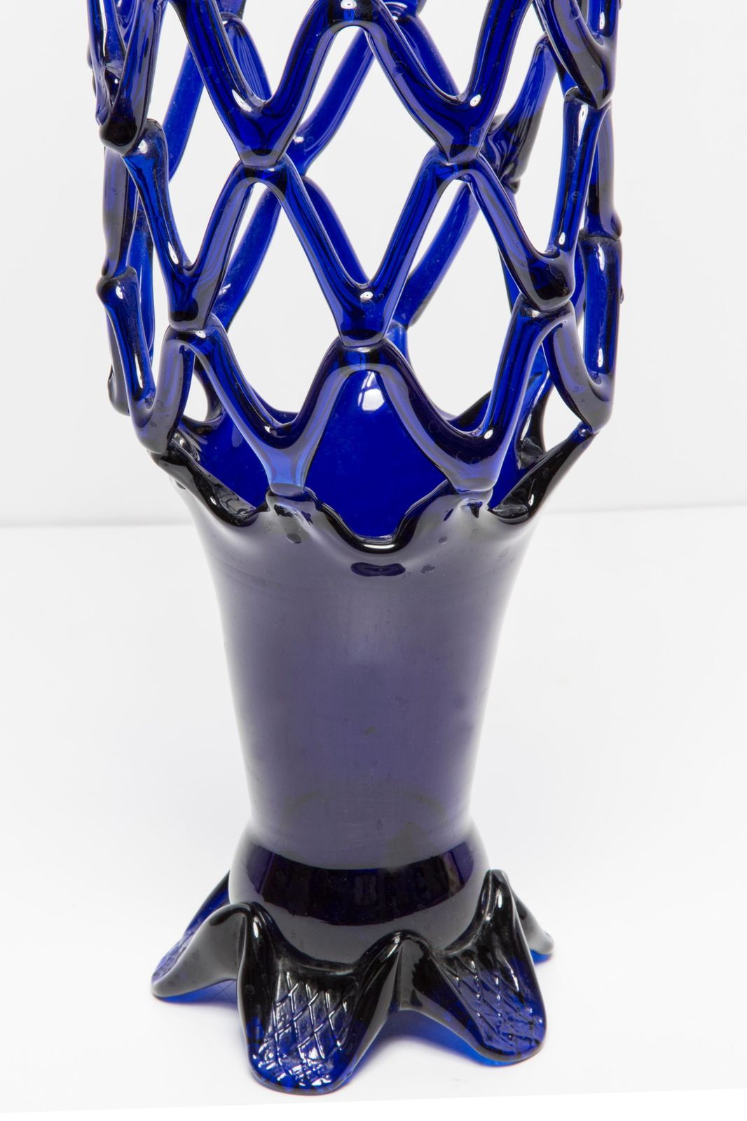 Mid Century Vintage Artistic Glass Dark Blue Navy Vase, Europe, 1970s photo vintage