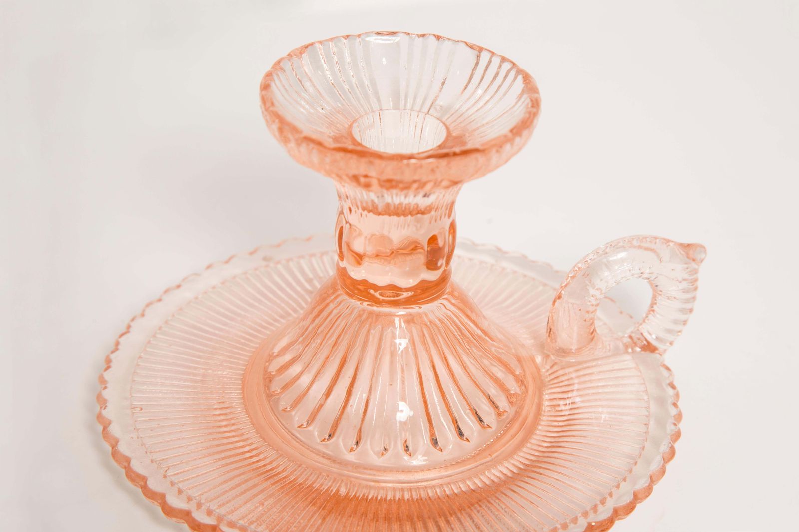 Mid Century Light Rose Glass Candlestick, Europe, 1960s photo vintage