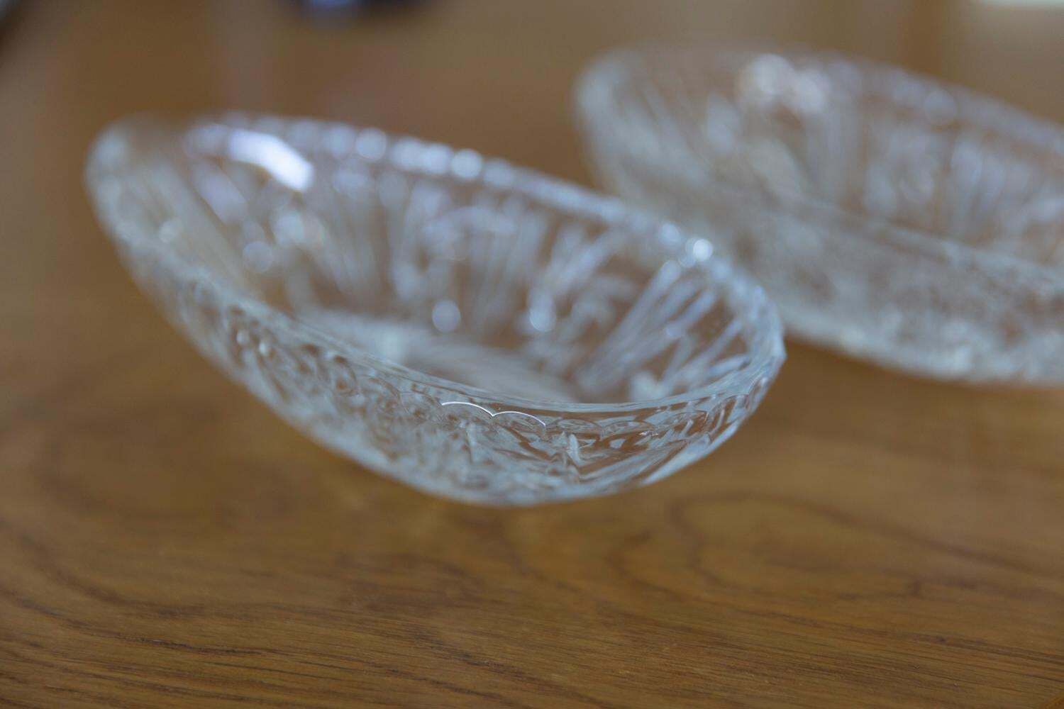 Set Of Two Midcentury Transparent Crystal Glass Bowls, France, 1970s photo Home Decor