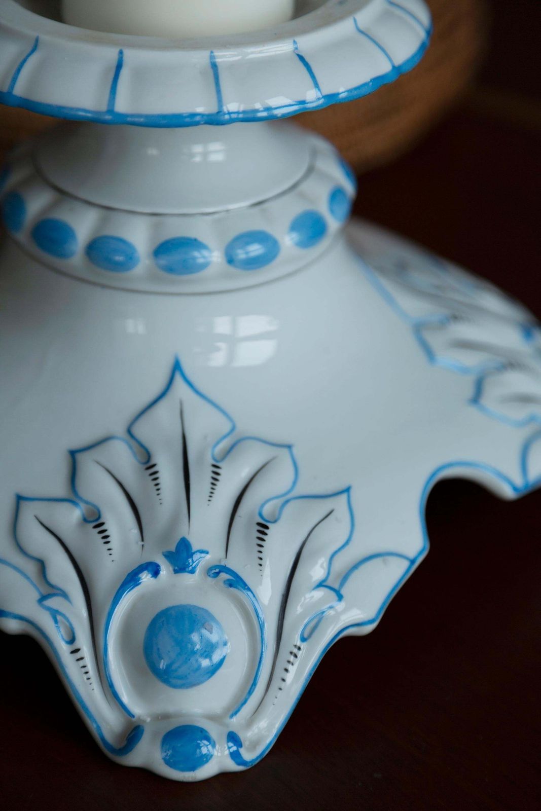 20th Century Ceramic White And Blue Candlestick, France, 1960s photo 102.0