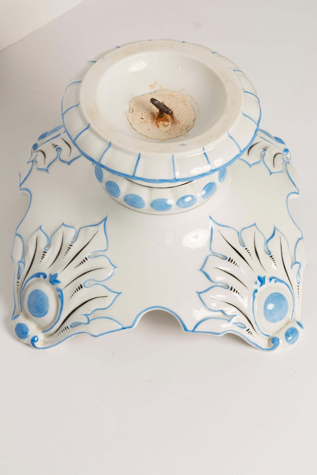 20th Century Ceramic White And Blue Candlestick, France, 1960s photo vintage