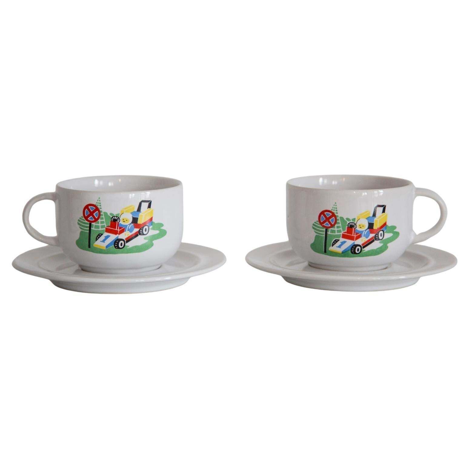 Mid Century Porcelain White Lego Formula 1 Tea Coffee Service Cups, Poland, 1960