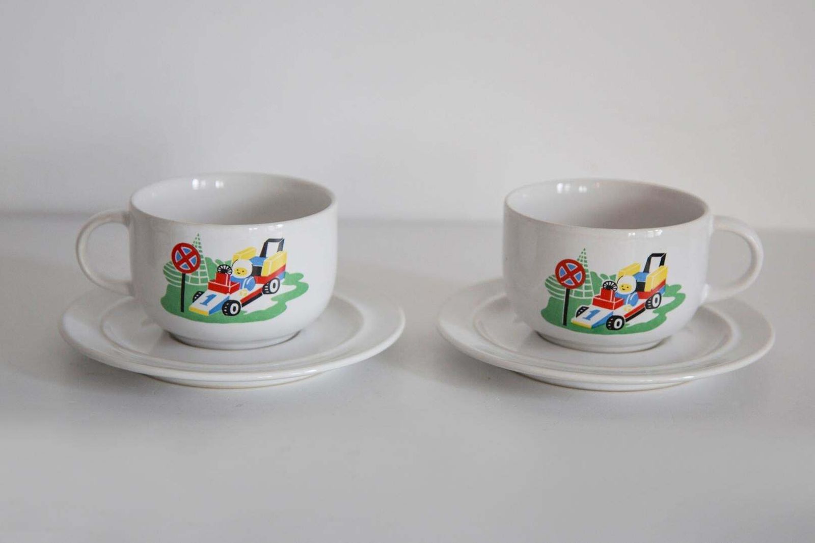Mid Century Porcelain White Lego Formula 1 Tea Coffee Service Cups, Poland, 1960 photo vintage