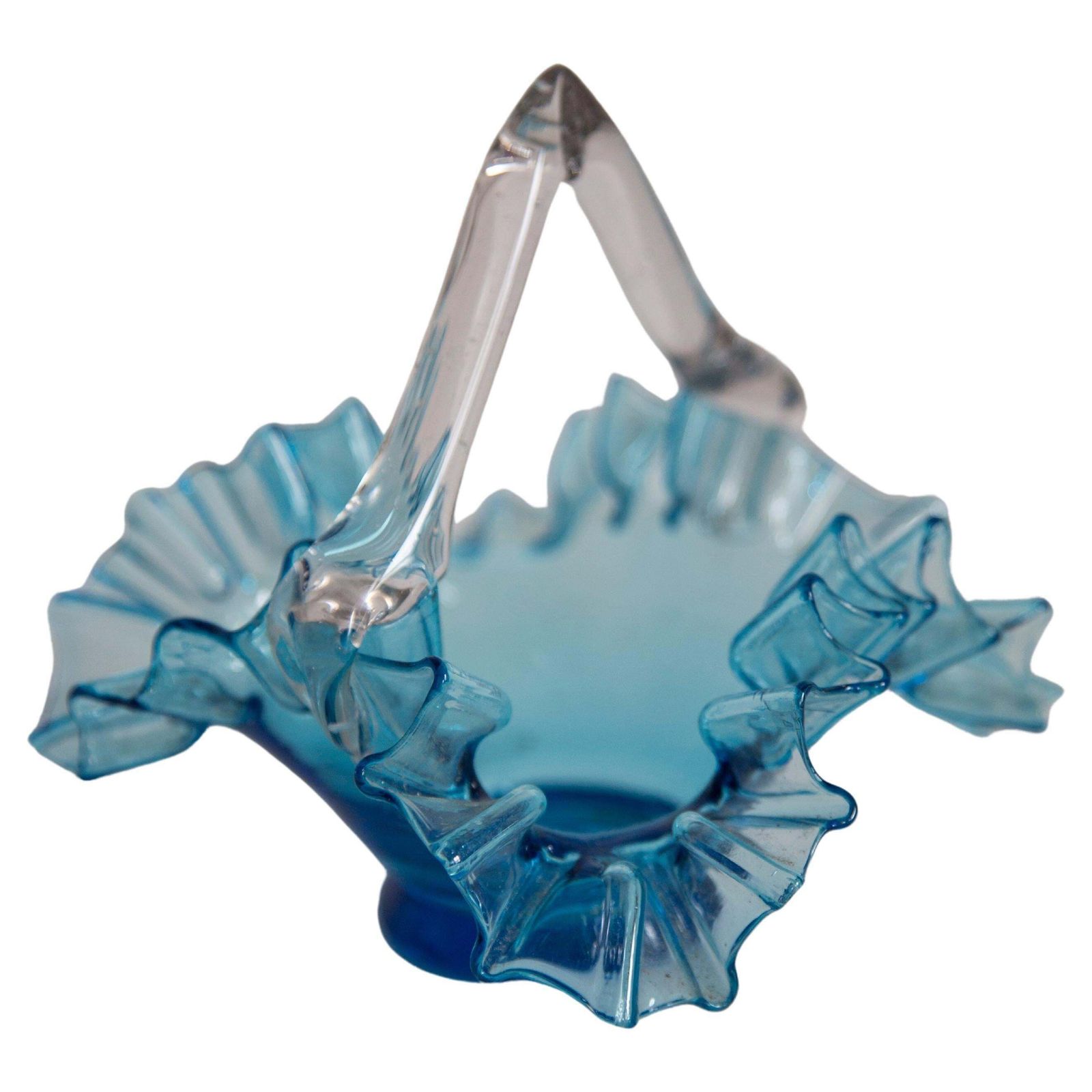 Vintage Blue Decorative Glass Basket Frill Bowl, Drost, Europe, 1960s