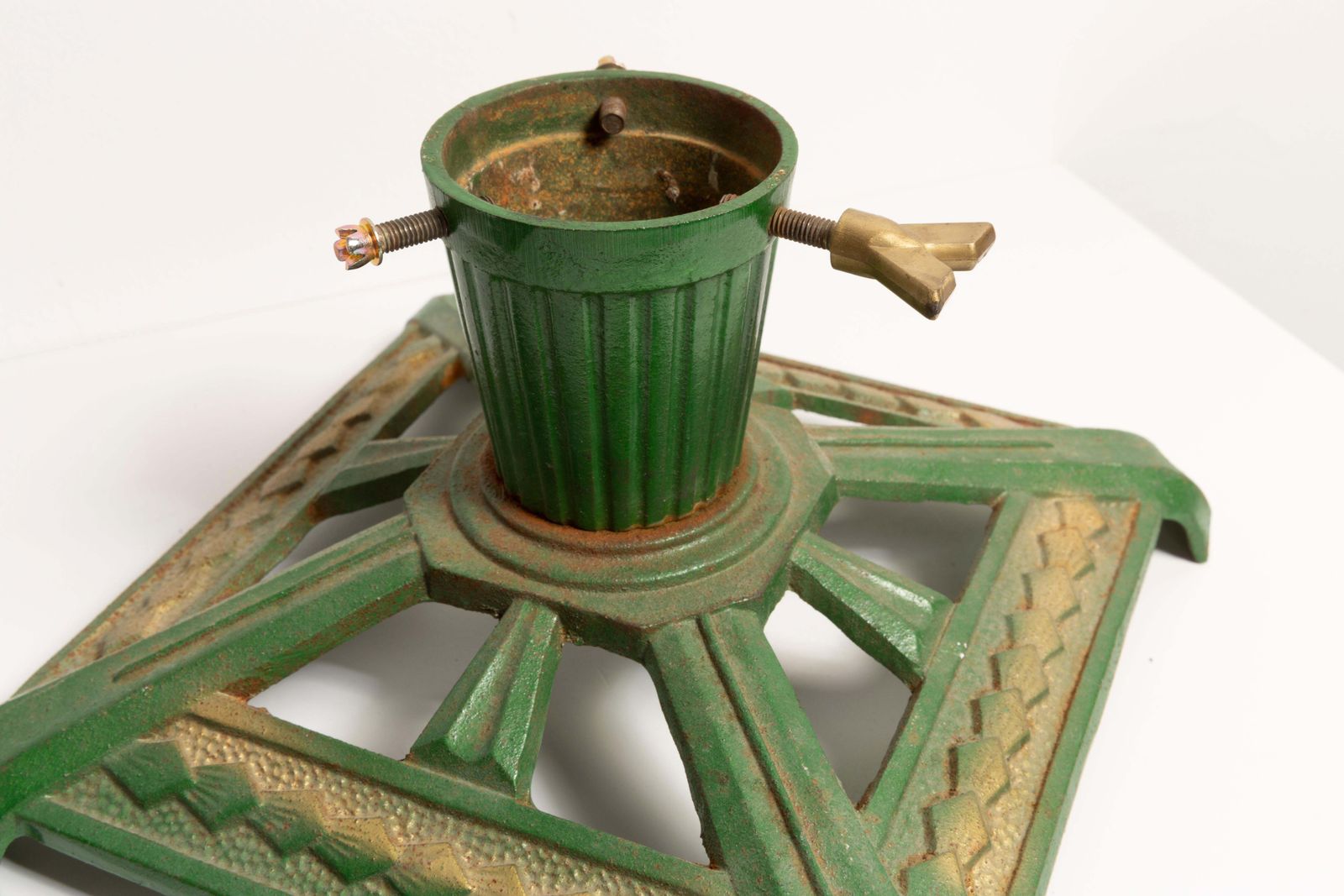 Green Handcrafted Cast Iron Art Deco Stand For Christmas Tree, Europe, 1960s photo Home Decor