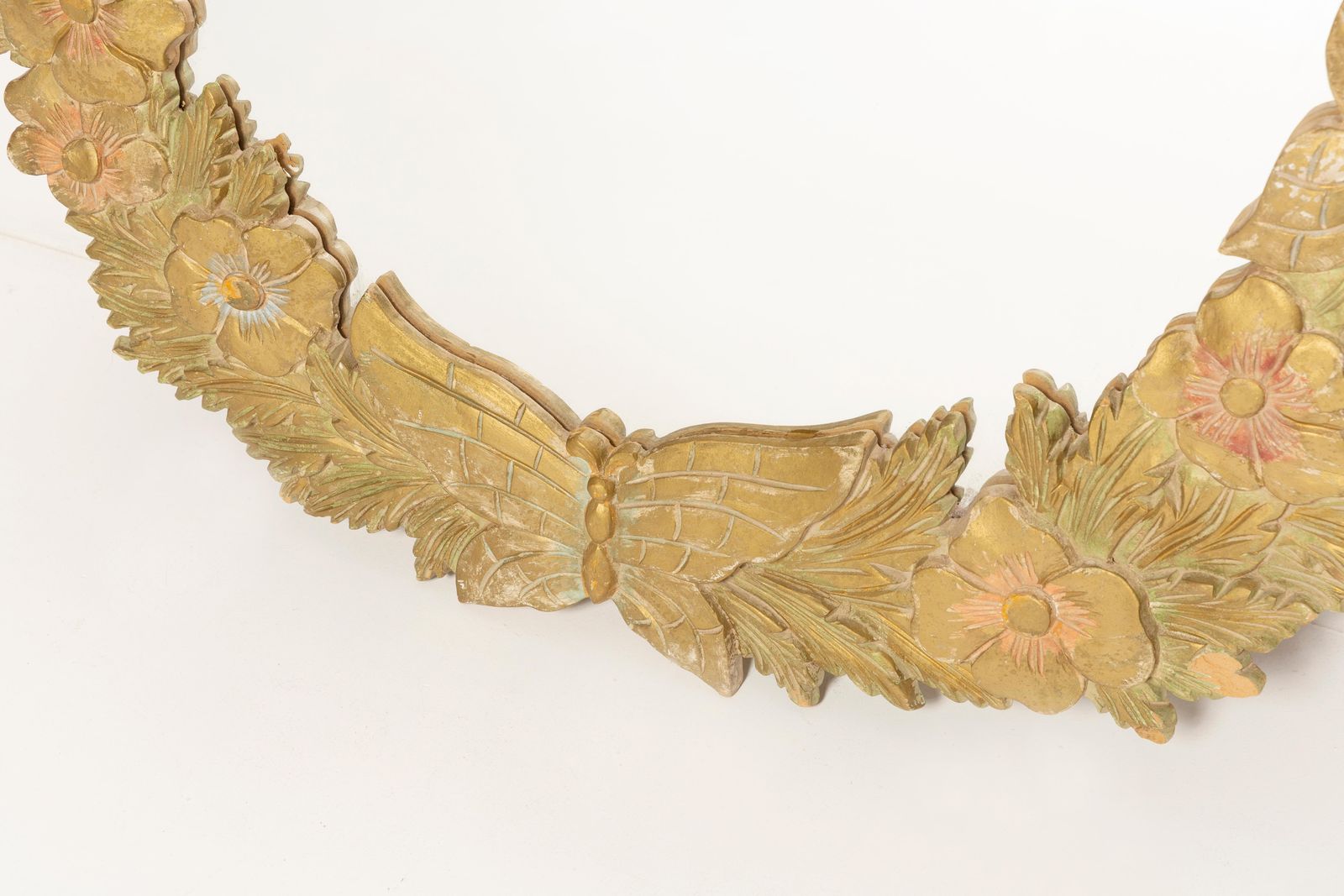 Giant Decorative Gold Wood Mirror With Butterfly And Flowers, Italy, 1960s photo 2551.0