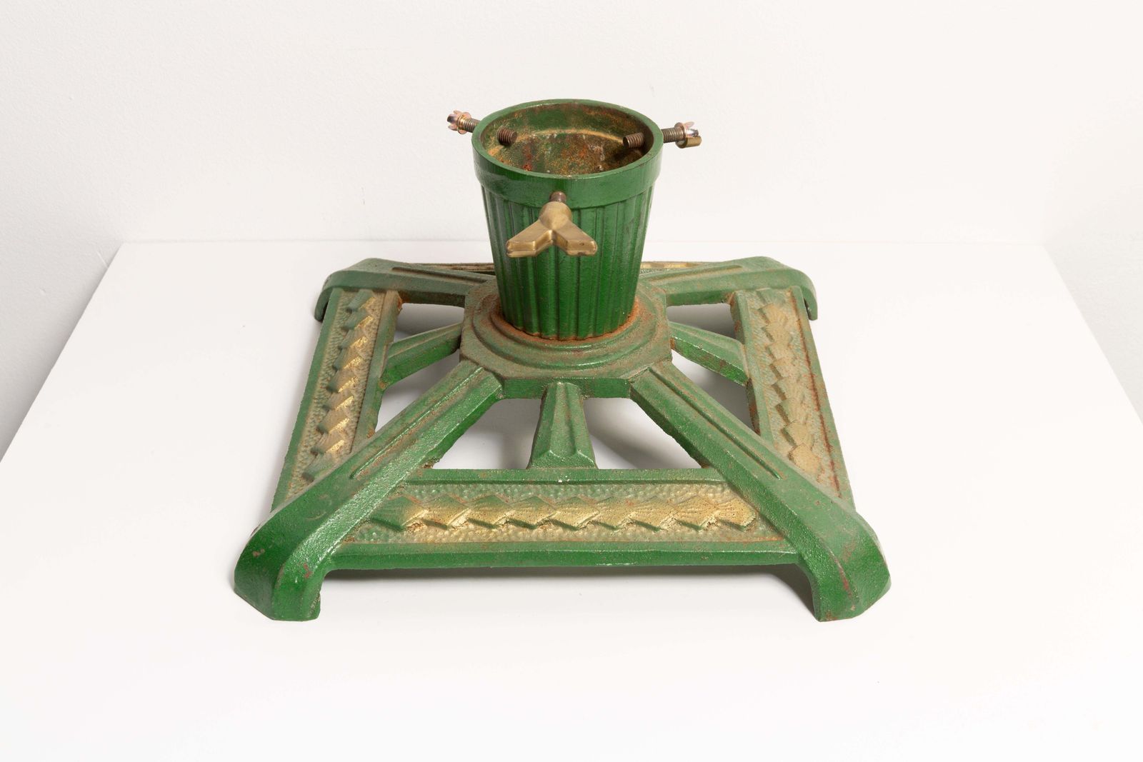 Green Handcrafted Cast Iron Art Deco Stand For Christmas Tree, Europe, 1960s photo vinterior