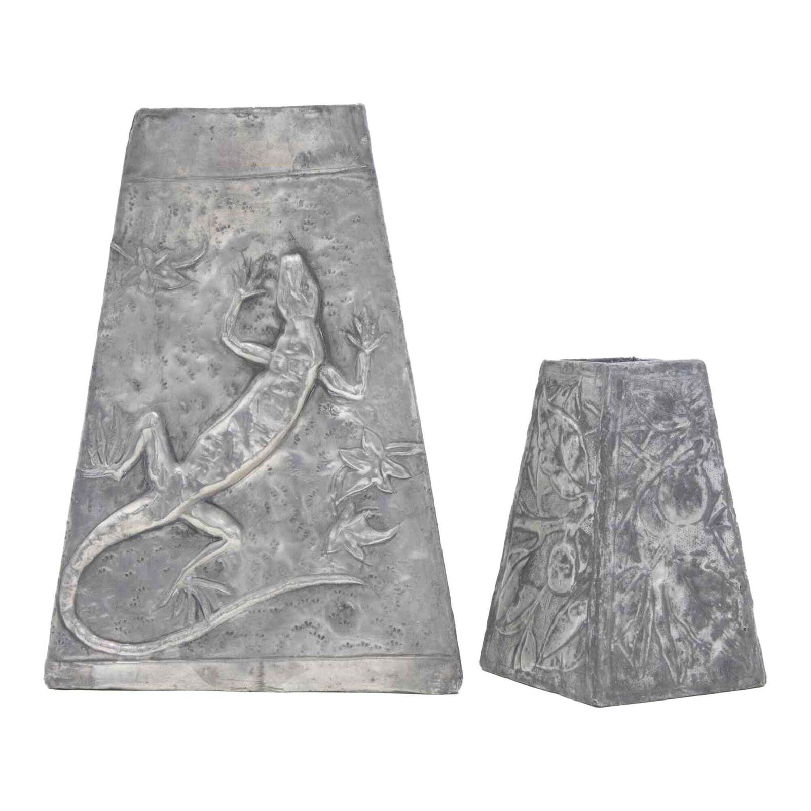 Set Of 2 Art Nouveau Pewter Vases, Italy, Early 20th Century