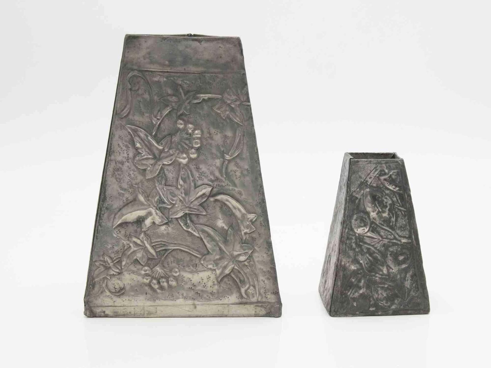 Set Of 2 Art Nouveau Pewter Vases, Italy, Early 20th Century photo Home Decor