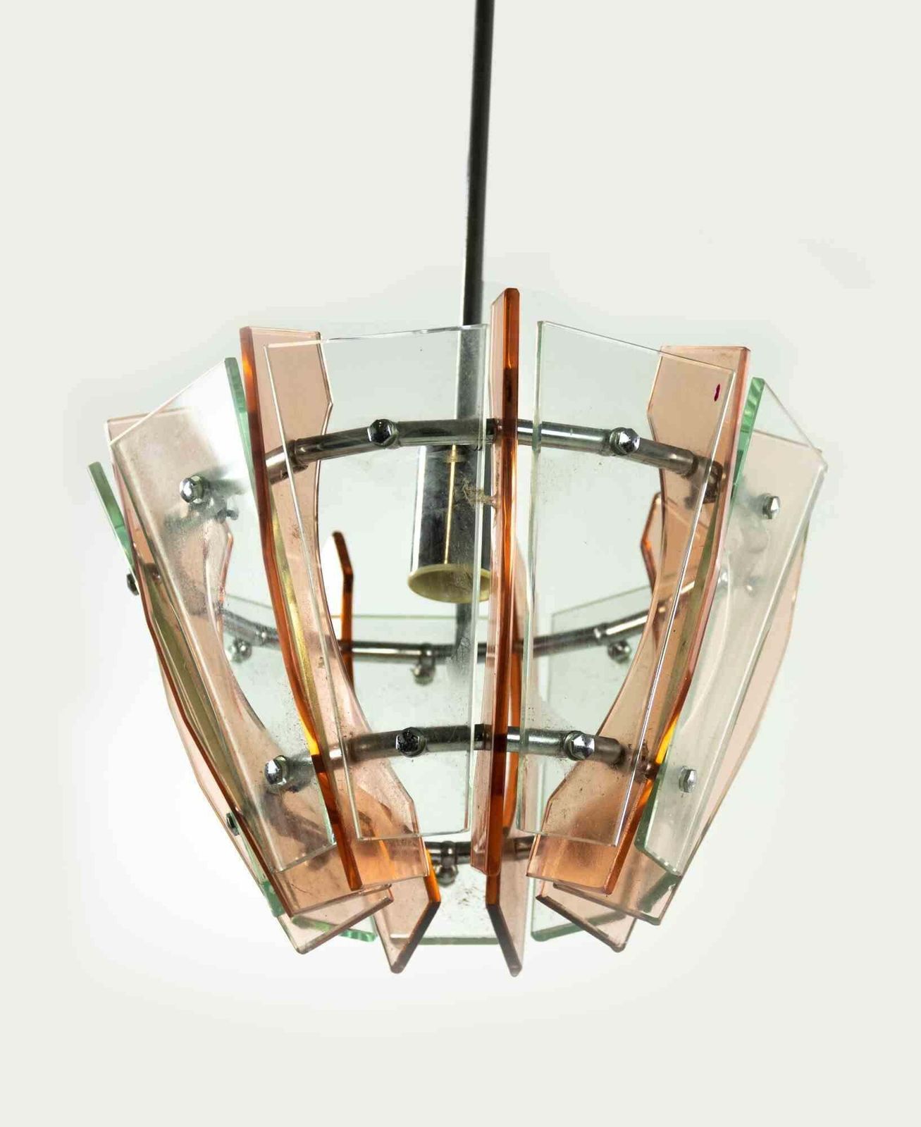Pink And Green Vintage Chandelier, Italy, 1970s photo furniture