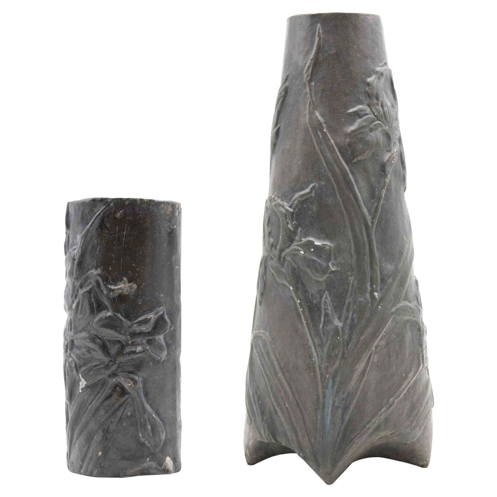 Set Of 2 Art Nouveau Pewter Vases, Italy, Early 20th Century