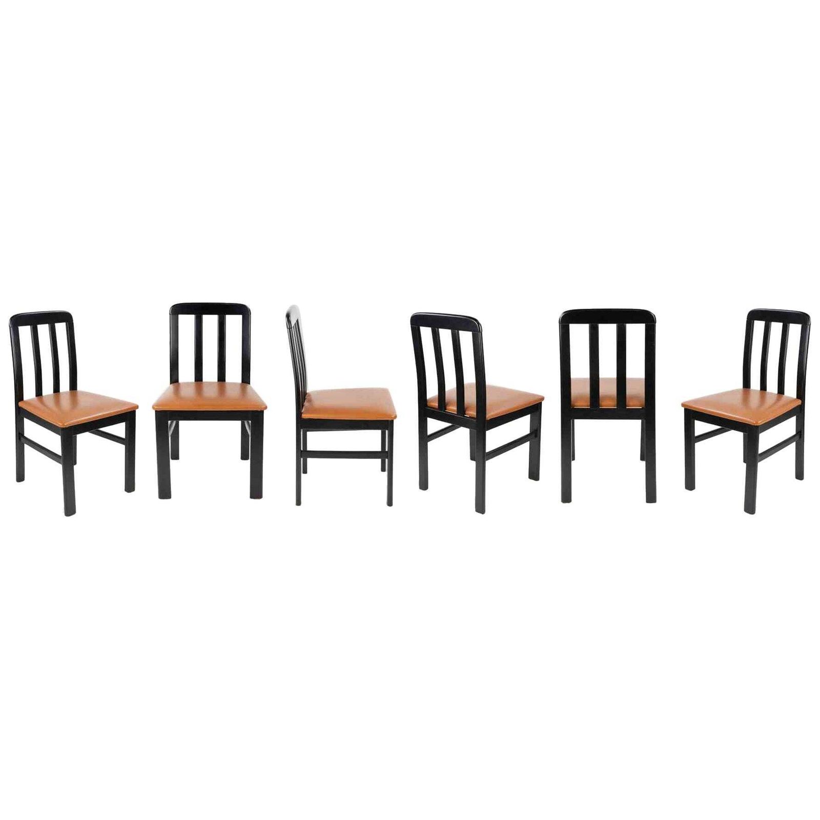 Six Vintage Chairs Art Déco Style, Italy 1970s
