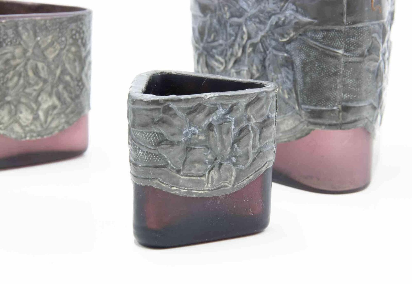 Set Of 5 Art Nouveau Pewter Vases, Italy, Early 20th Century photo vintage