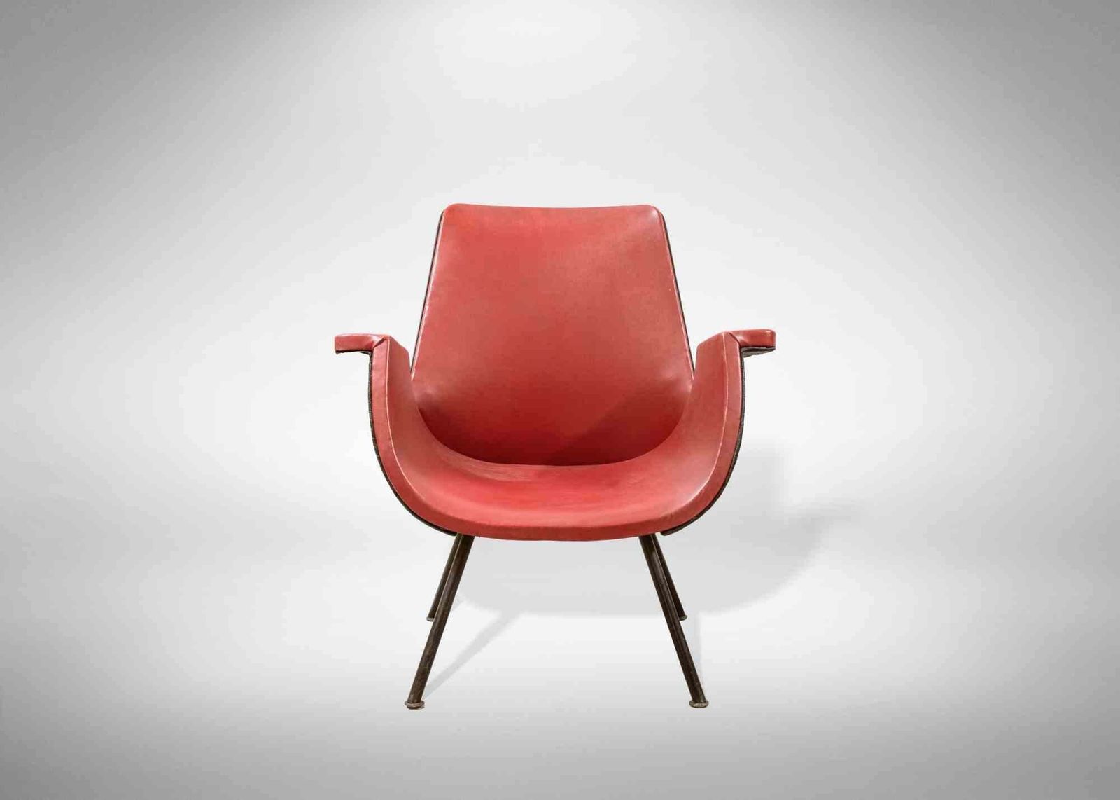 Pair Of Vintage Red Armchairs By Gastone Rinaldi, Mid 20th Century photo for sale