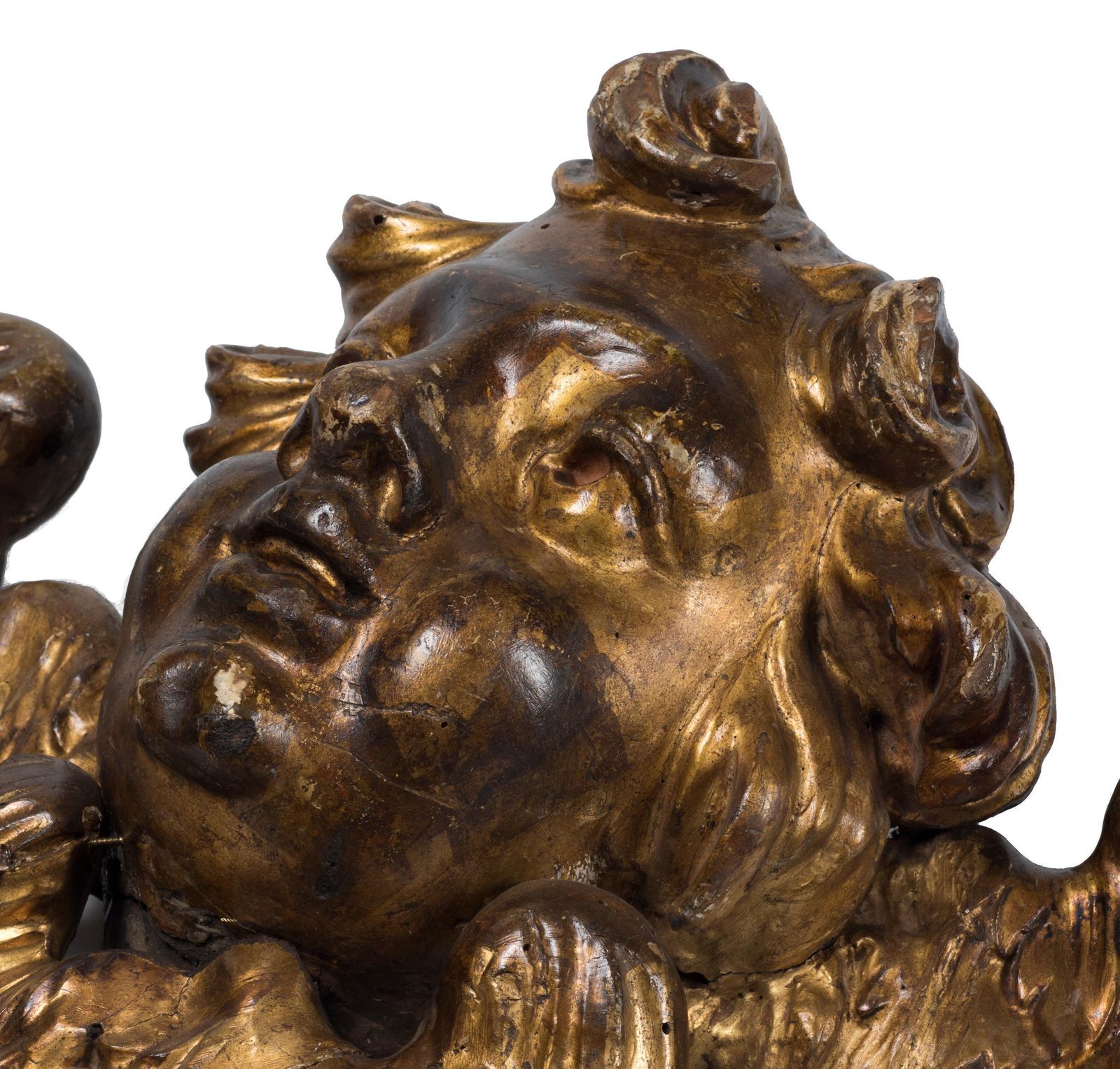 Pair Of Ancient Wooden Gilded Angel Heads, 18th Century photo 2041.0