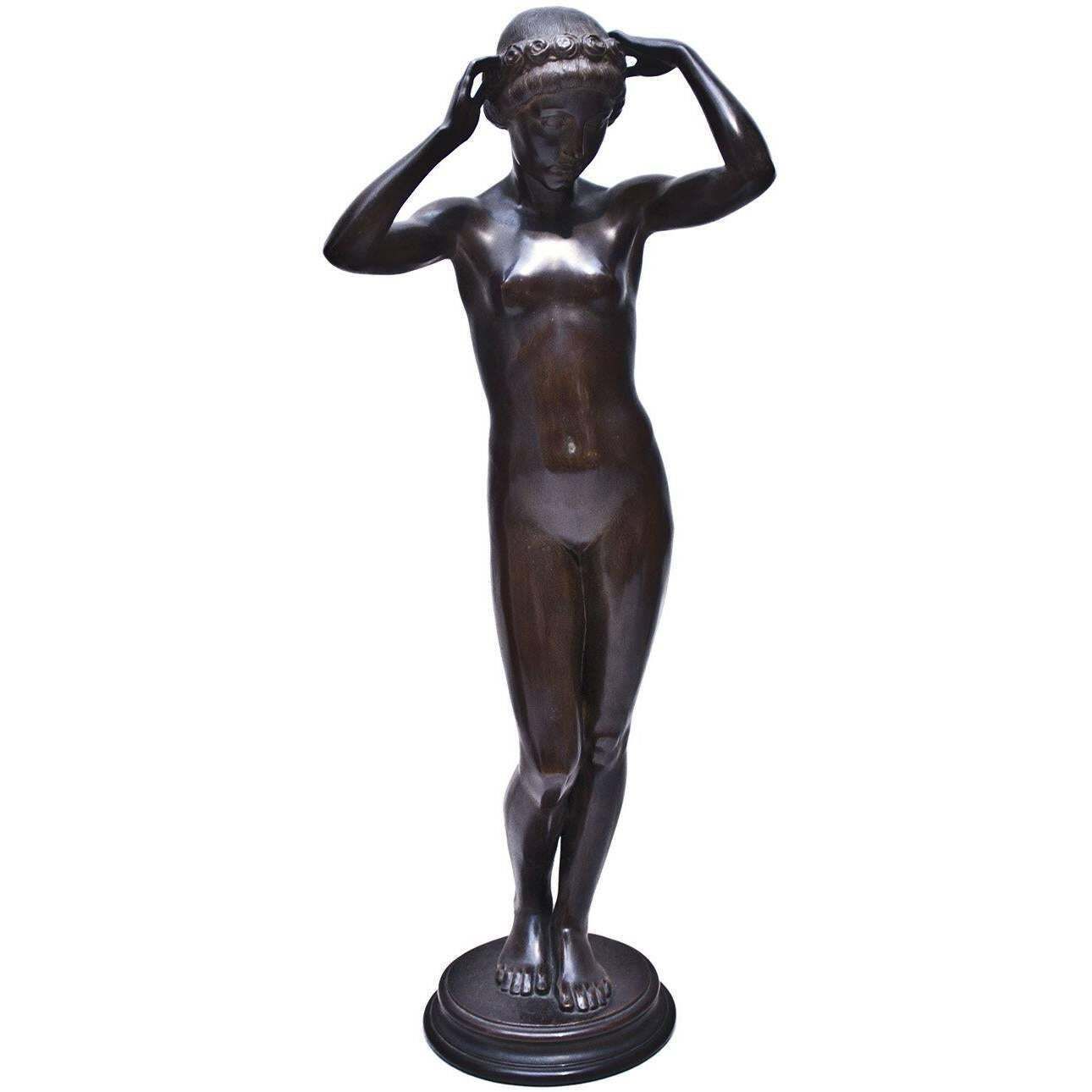 Bronze Sculpture “Nude Of Young Woman” By K. Gabriel, 1913