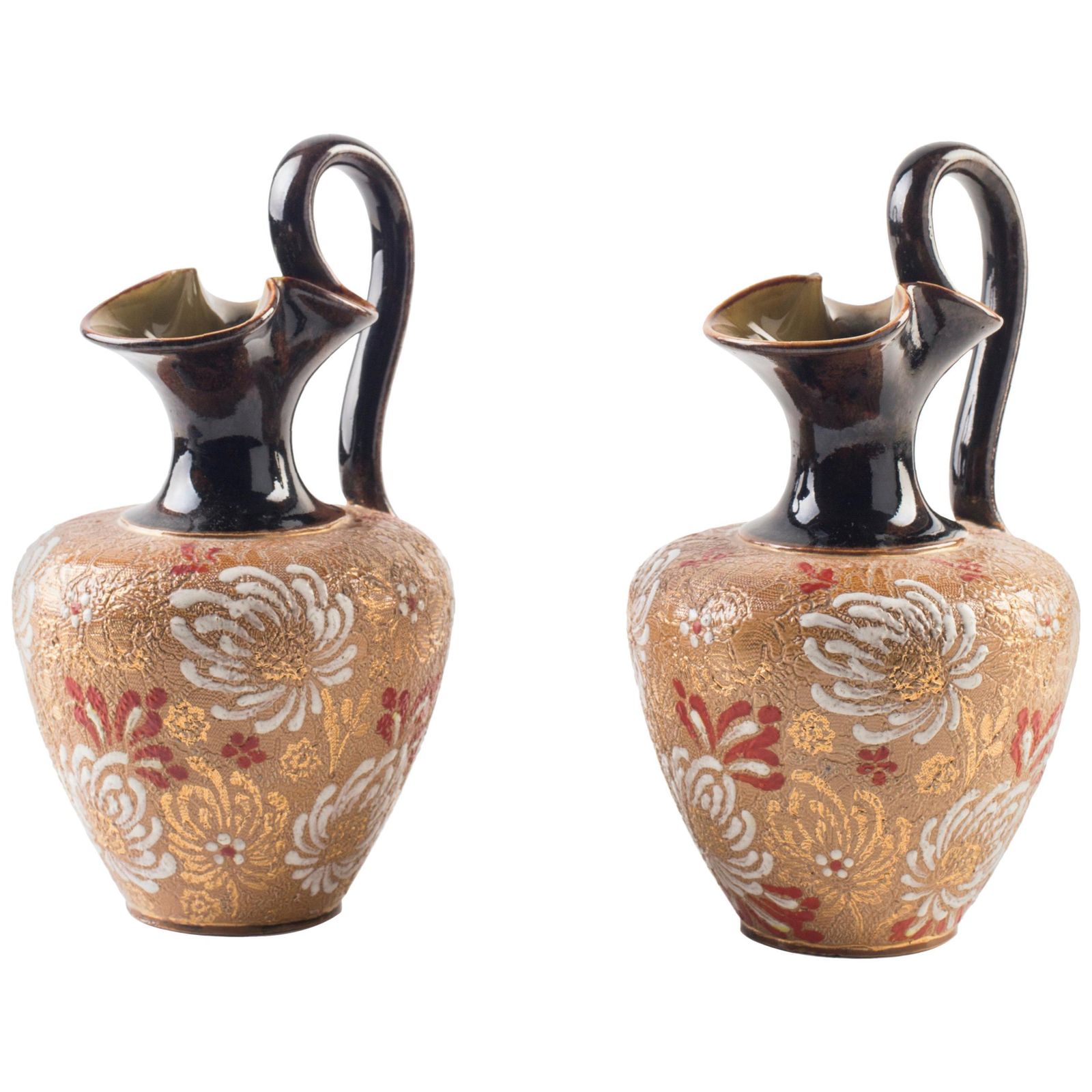 Pair Of Decorative Jugs By Royal Doulton, End Of The 19th Century