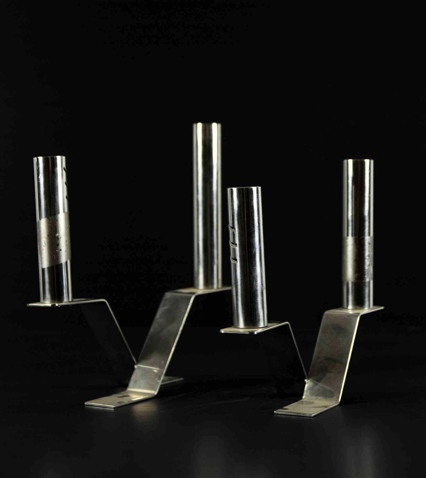 Pair Of Design Metal Candlesticks, Made In Italy, Mid 20th Century photo furniture