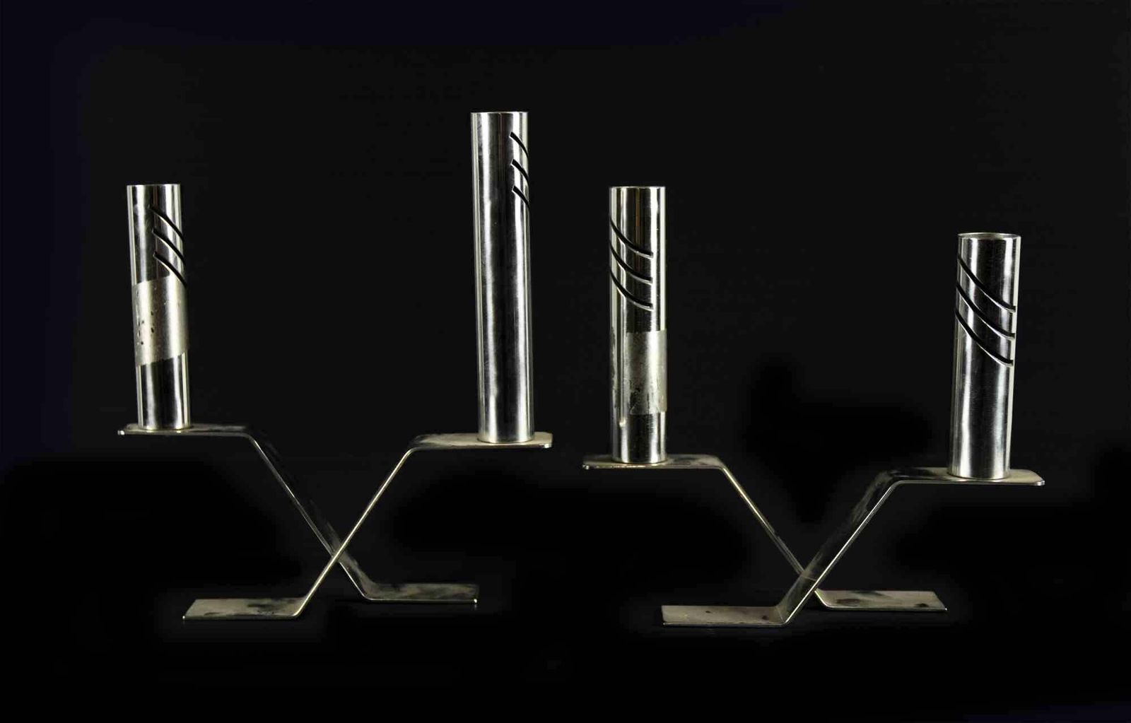 Pair Of Design Metal Candlesticks, Made In Italy, Mid 20th Century photo for sale