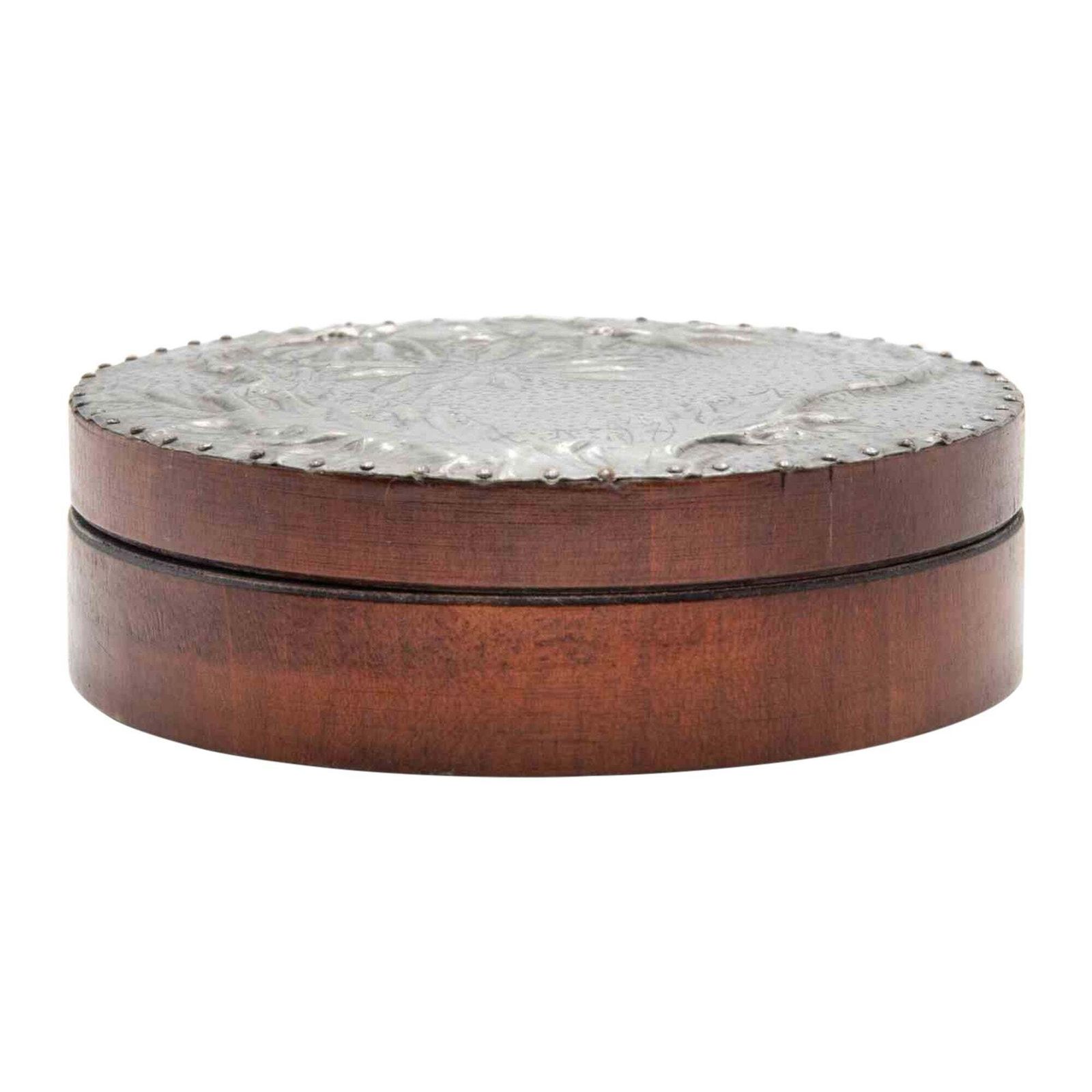 Vintage Pewter And Wooden Round Box, Italy, Early 20th Century