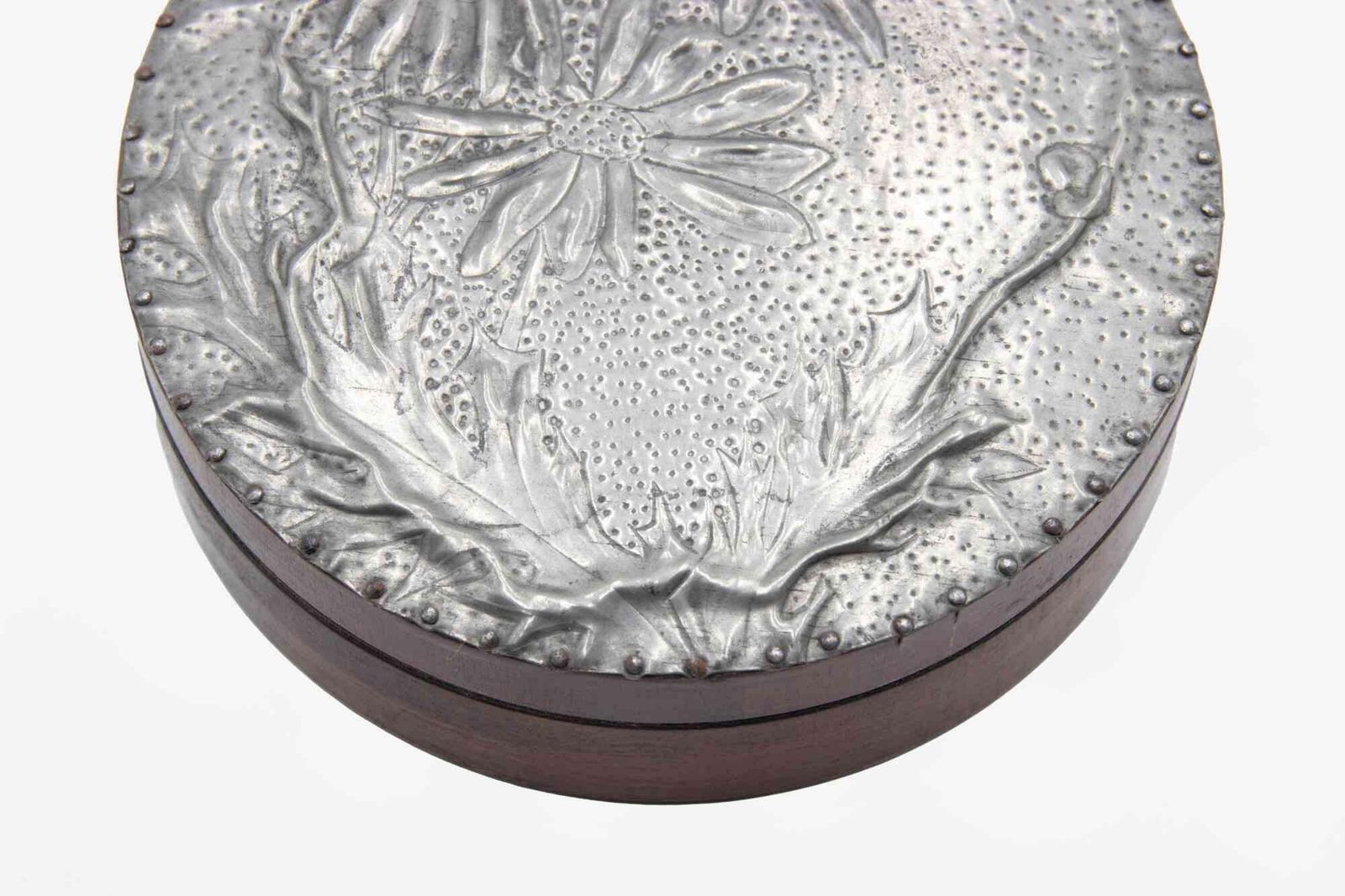 Vintage Pewter And Wooden Round Box, Italy, Early 20th Century photo for sale