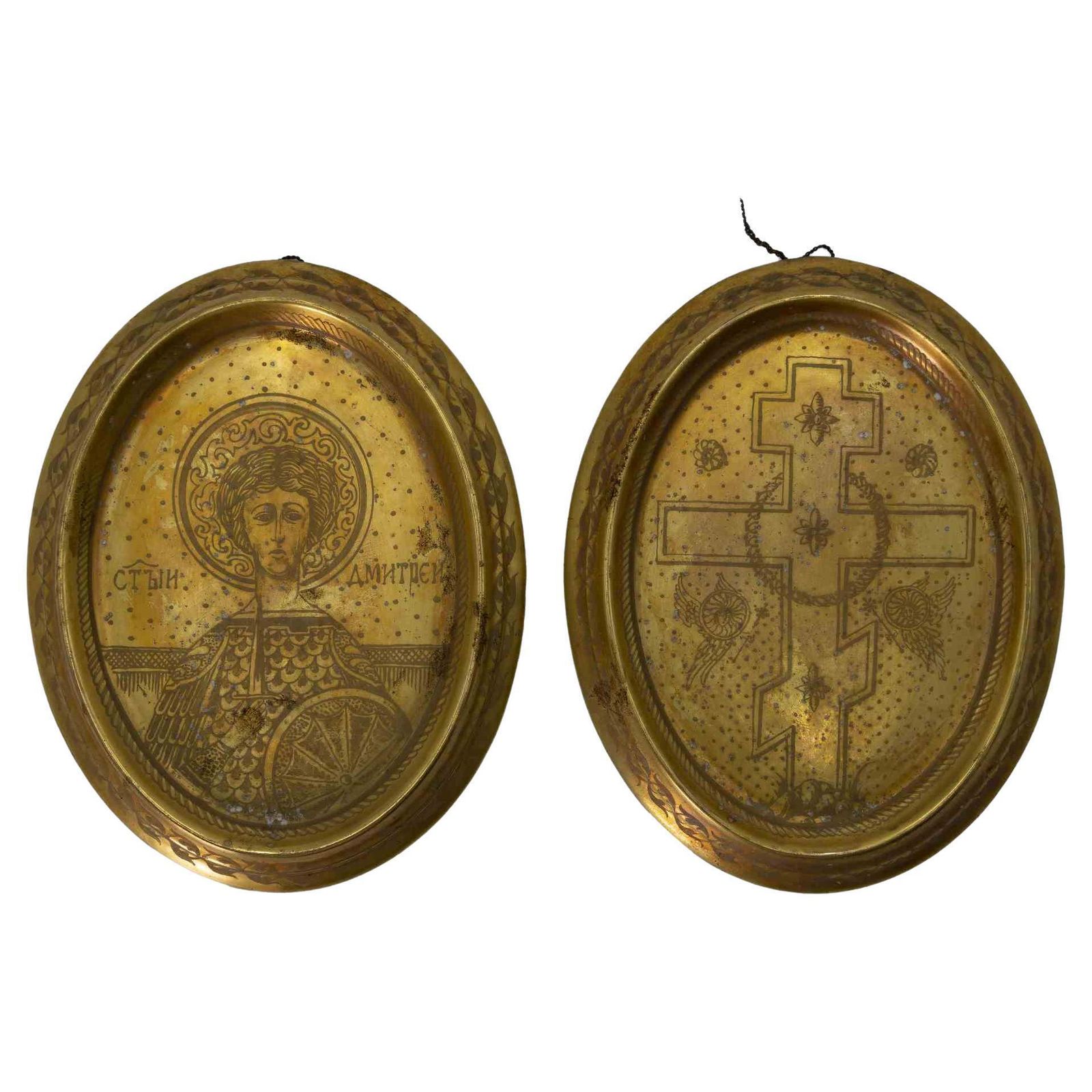 Pair Of Gilt Porcelain Plaques, Early 20th Century