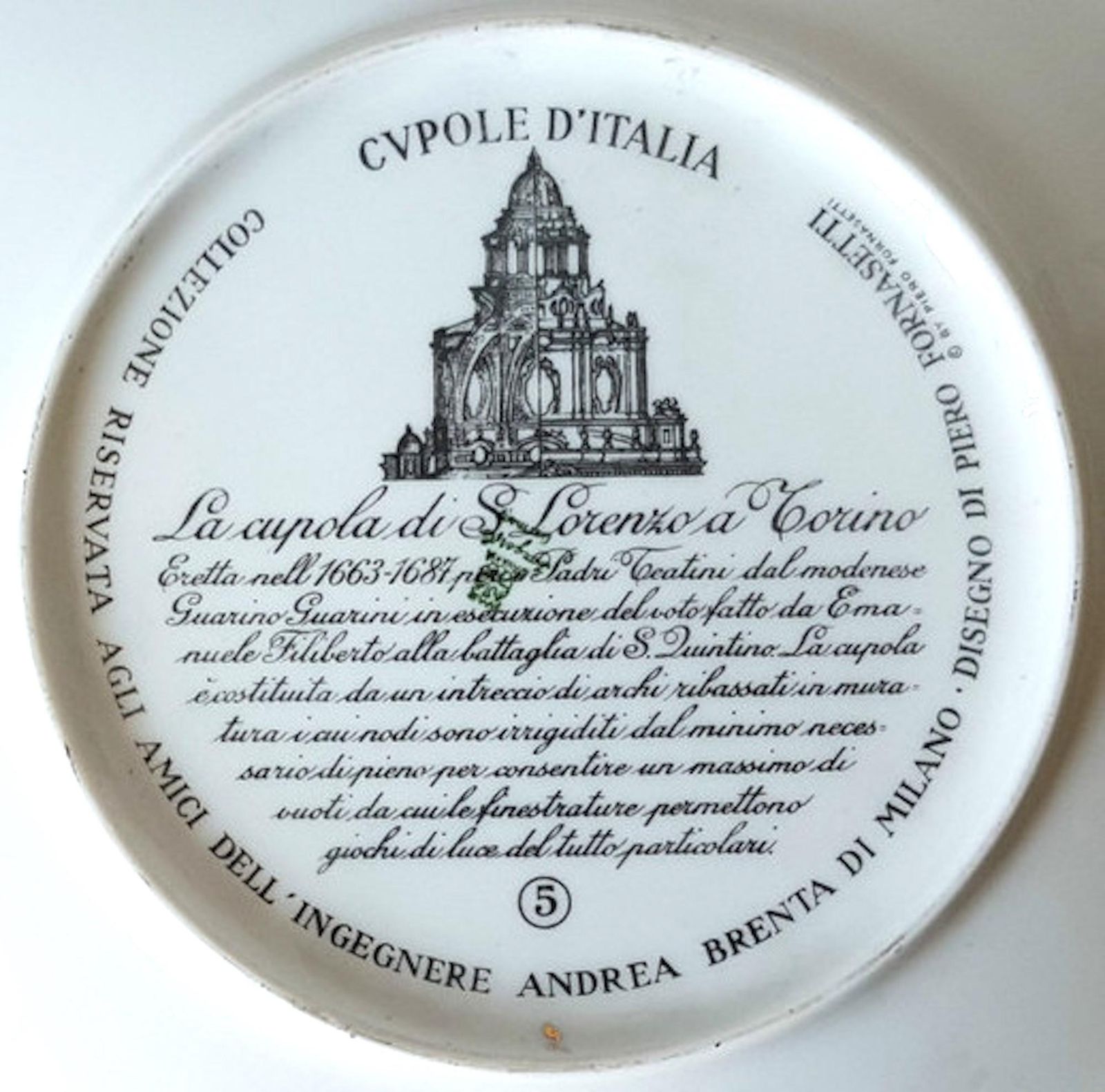 Piero Fornasetti, Vintage Plate From The Series Of Church Domes Cupole D'italia photo Home Decor