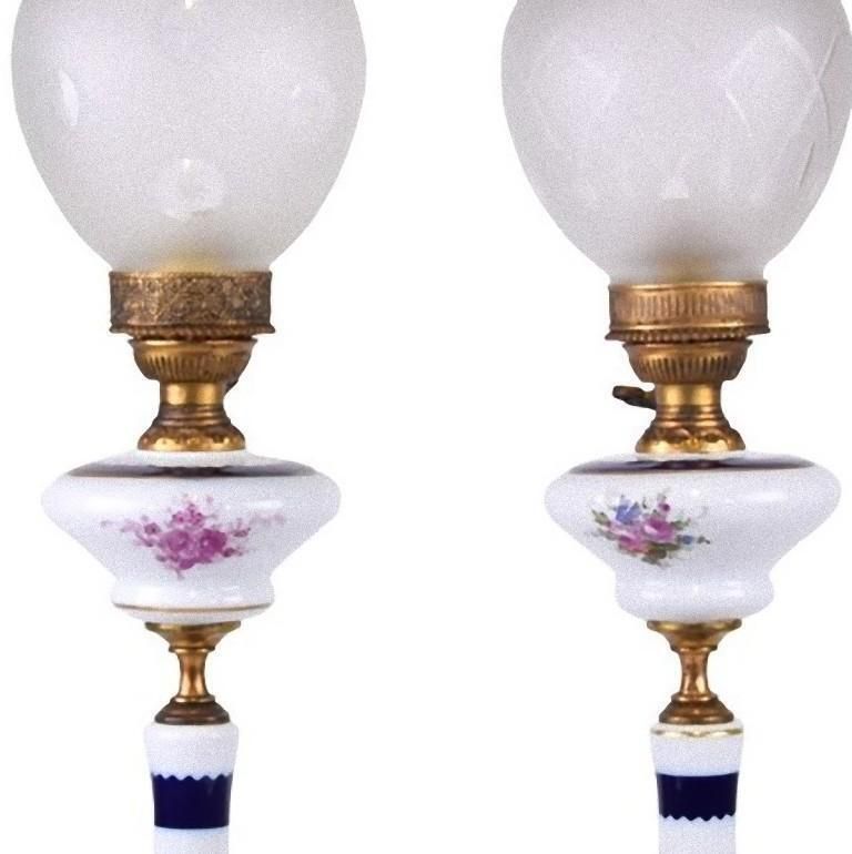 Pair Of Porcelain Lamps By French Manufacture, Early 20th Century photo Lighting