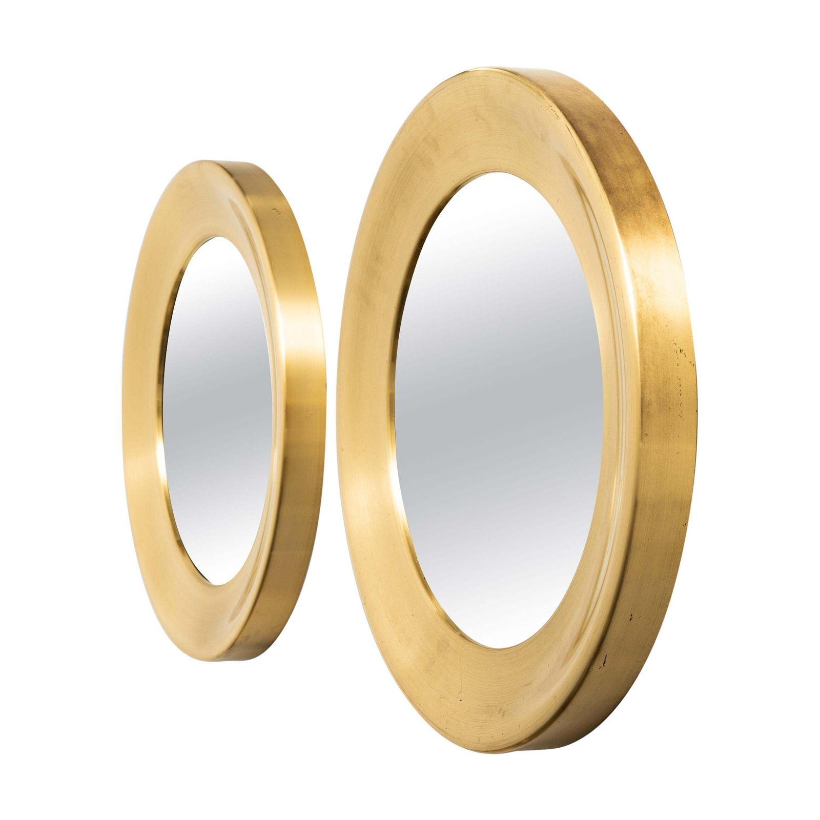 Pair Of Round Mirrors In Brass Model Nr 133 Produced By Glas Mäster In Sweden