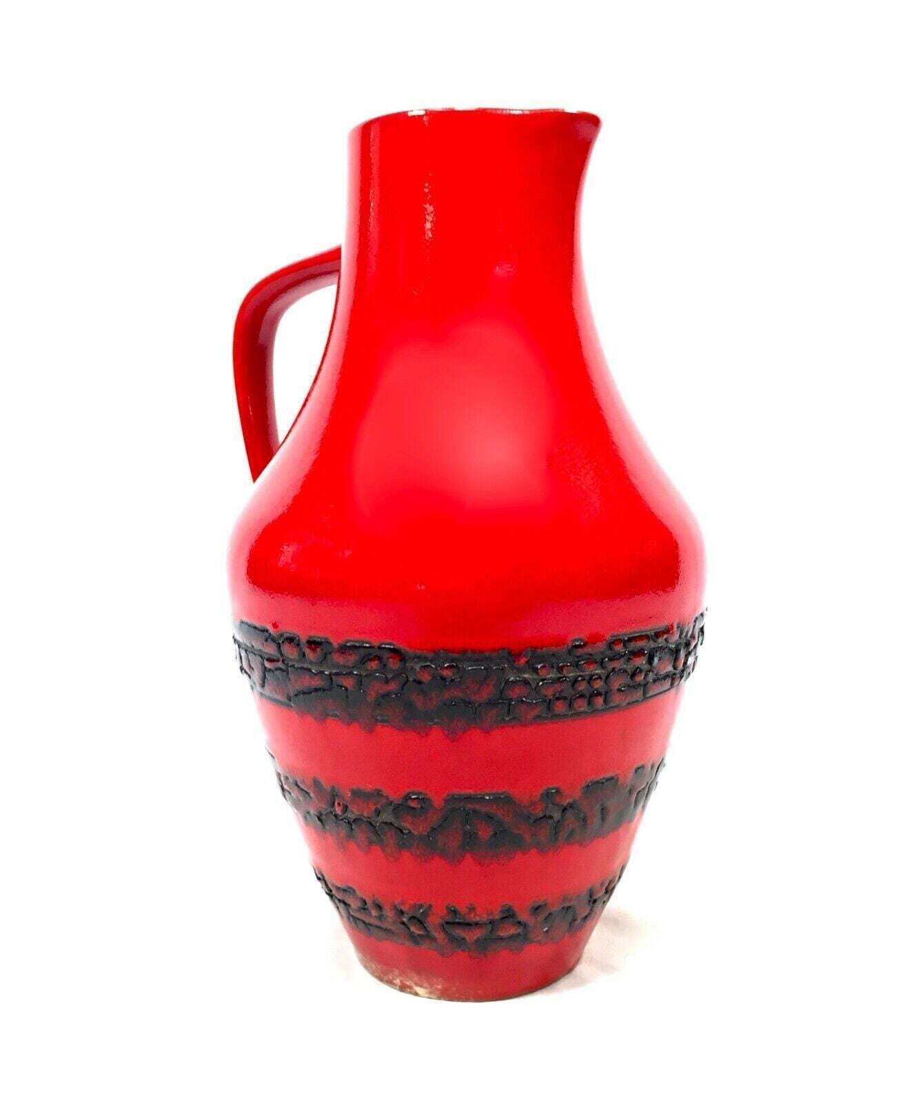 Vintage West German Pottery Lava Vase / Jug / Red & Black / Retro 1970's photo vinterior