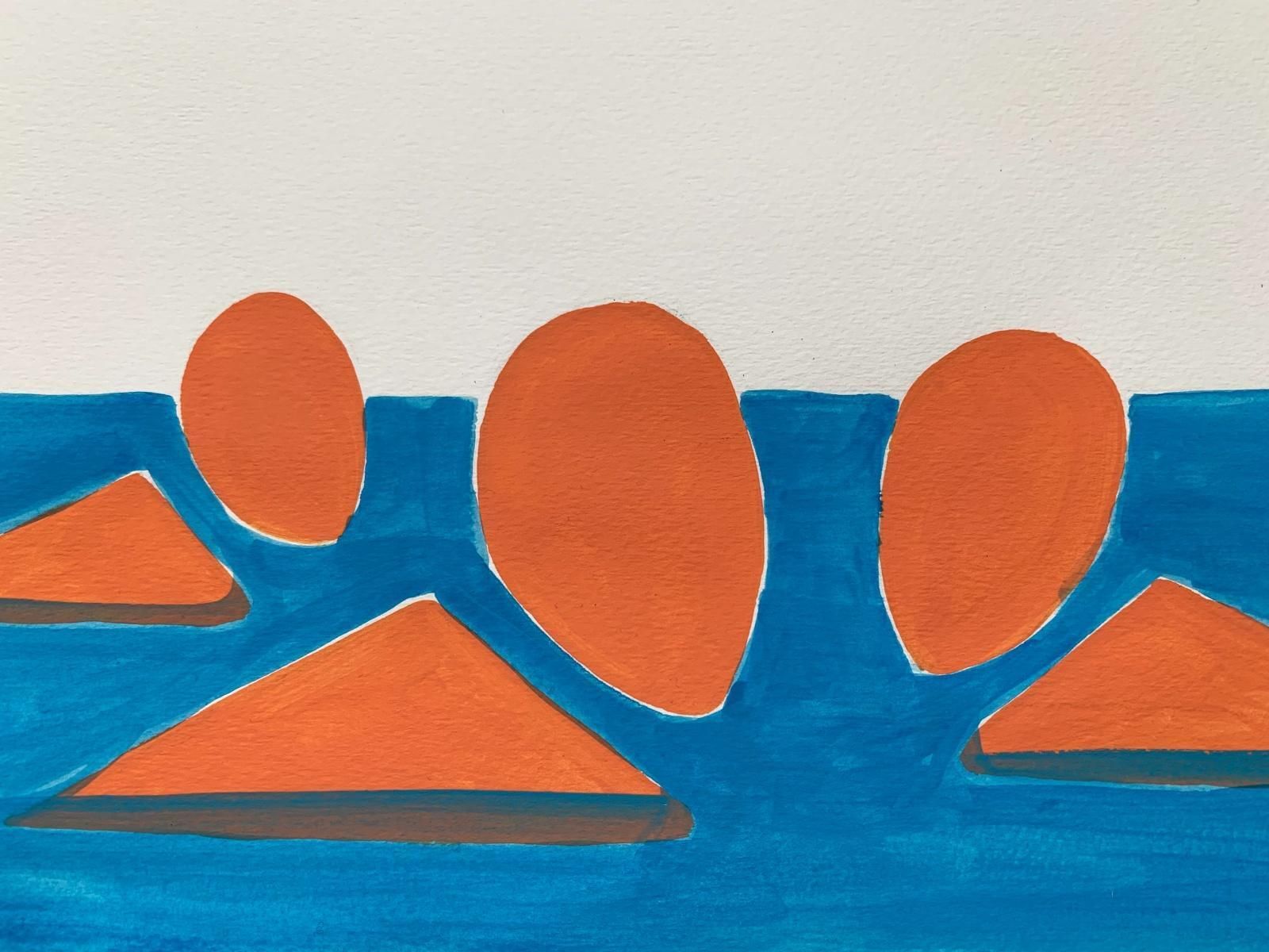 Waleria Matelskathree Swimmers   Figurative Painting On Paper, Young Art Minimalism, Vibrant 2021 photo for sale