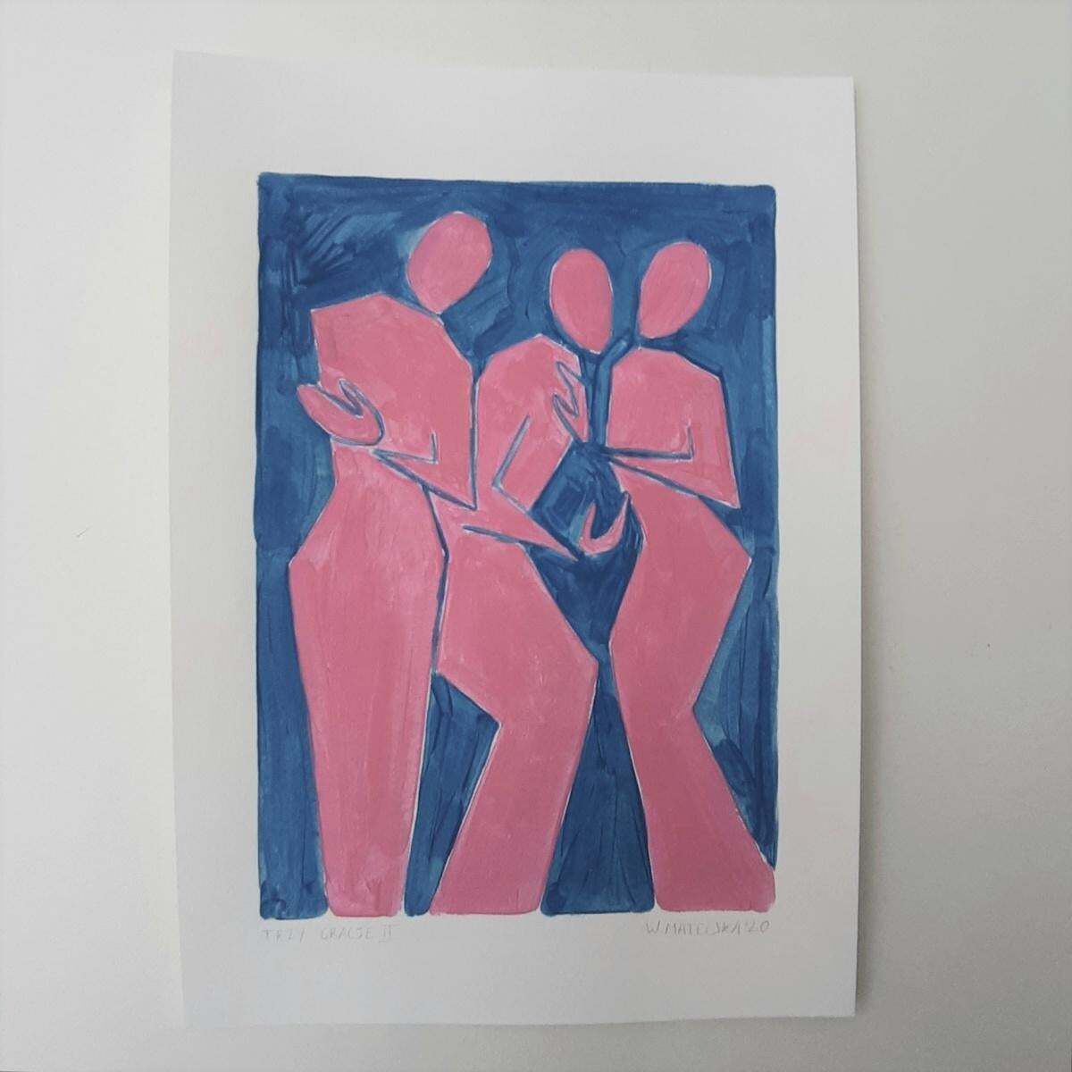 Waleria Matelskathree Graces   Figurative Painting On Paper, Young Art Minimalism, Vibrant 2020 photo furniture