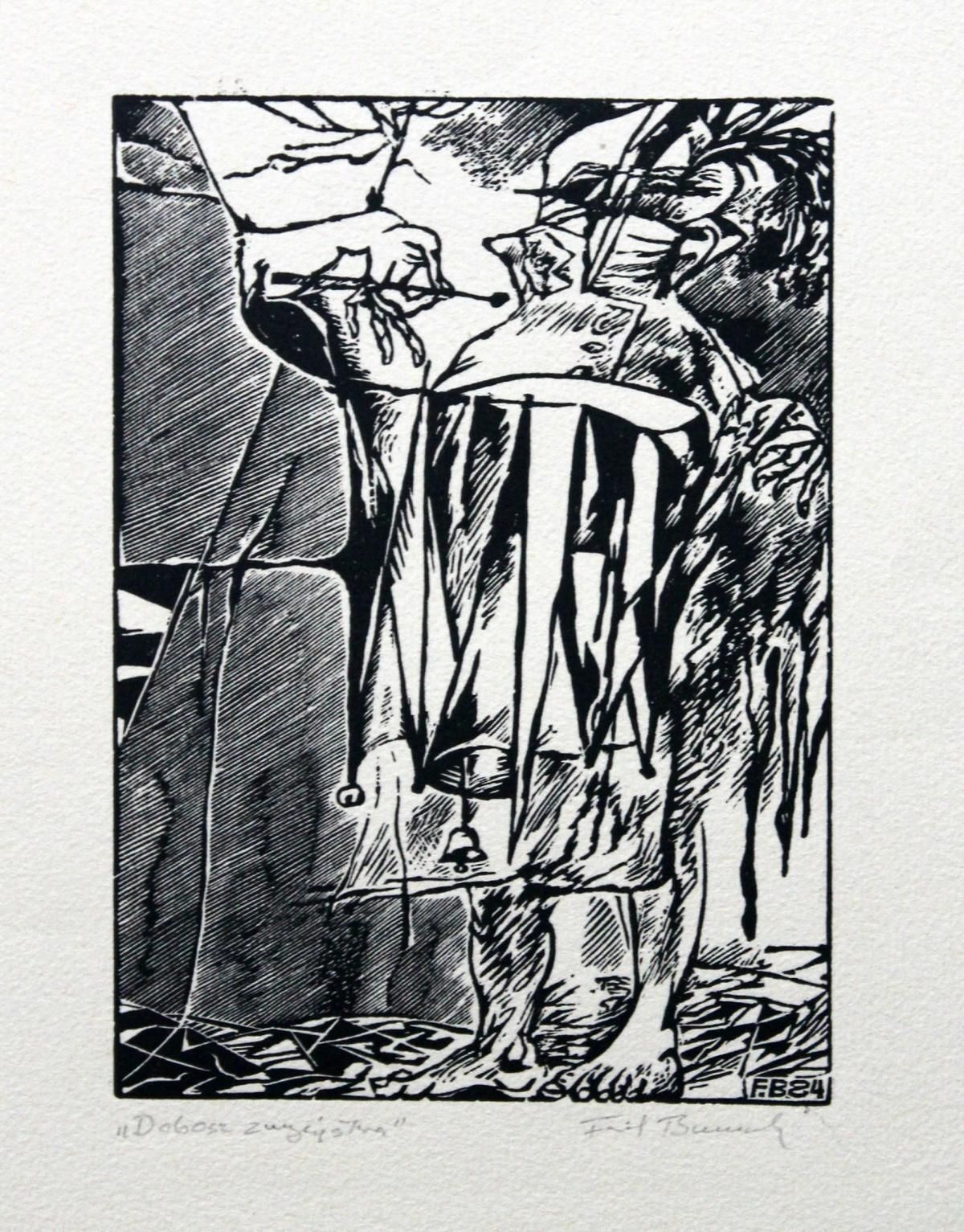 Franciszek Bunschthe Drummer Of Victory   XX Century, Black And White Etching, Figurative1984 photo furniture