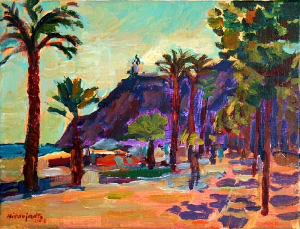 Marek Niedojadłoa View. Small Oil Landscape Painting, Seaside, Colourful, Polish Artist2008
