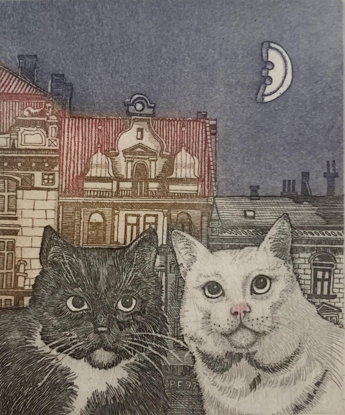 Marian Bocianowskiblack & White. Figurative Print, Animals, Cats, Realistic, Polish Artistca. 2008
