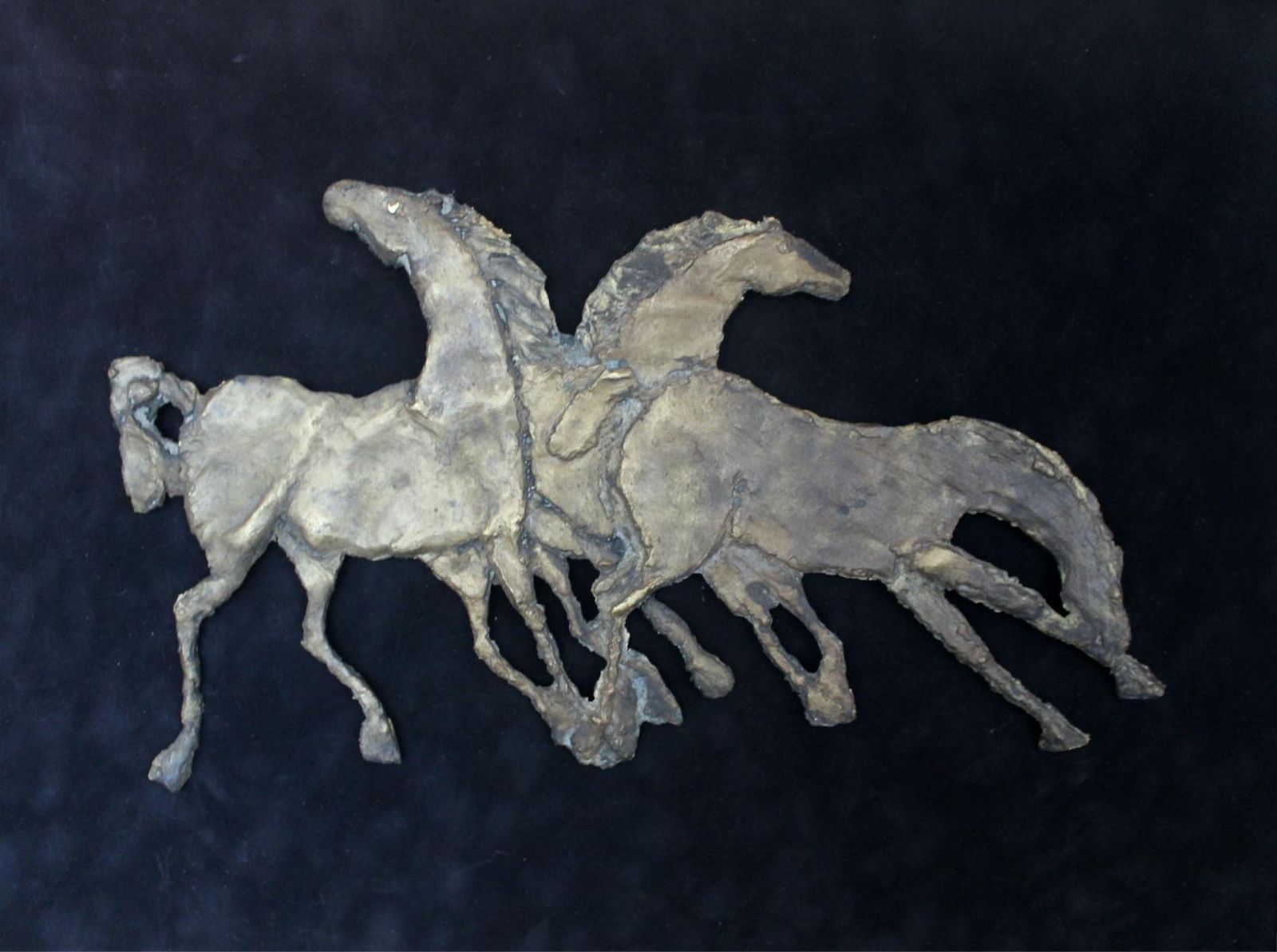Lesniakhorses   Mixed Media, Bronze Relief On Velvet, Figurative, Animals2000 photo for sale