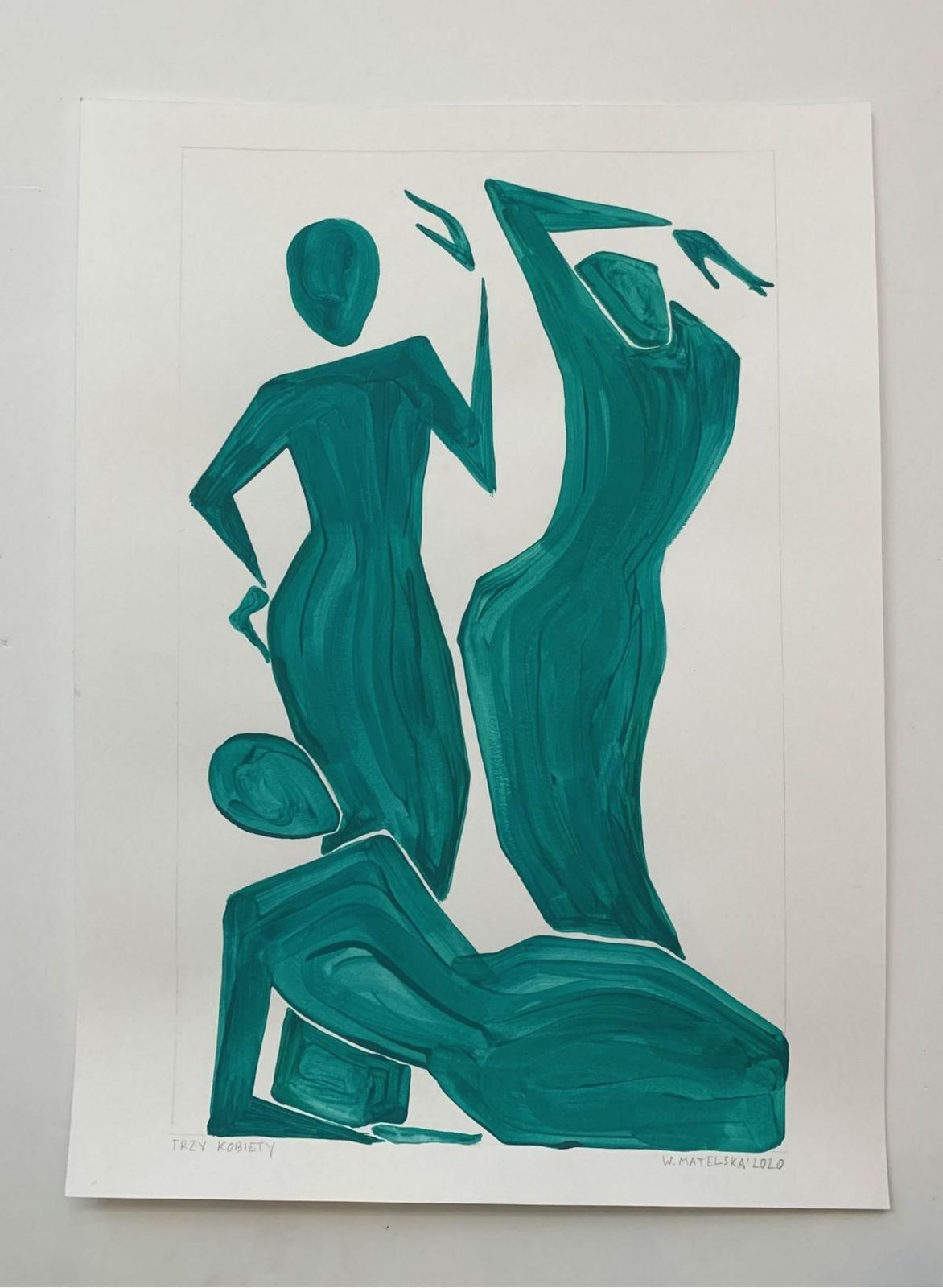 Waleria Matelskathree Women   Figurative Painting On Paper, Young Art Minimalism, Vibrant 2020 photo furniture