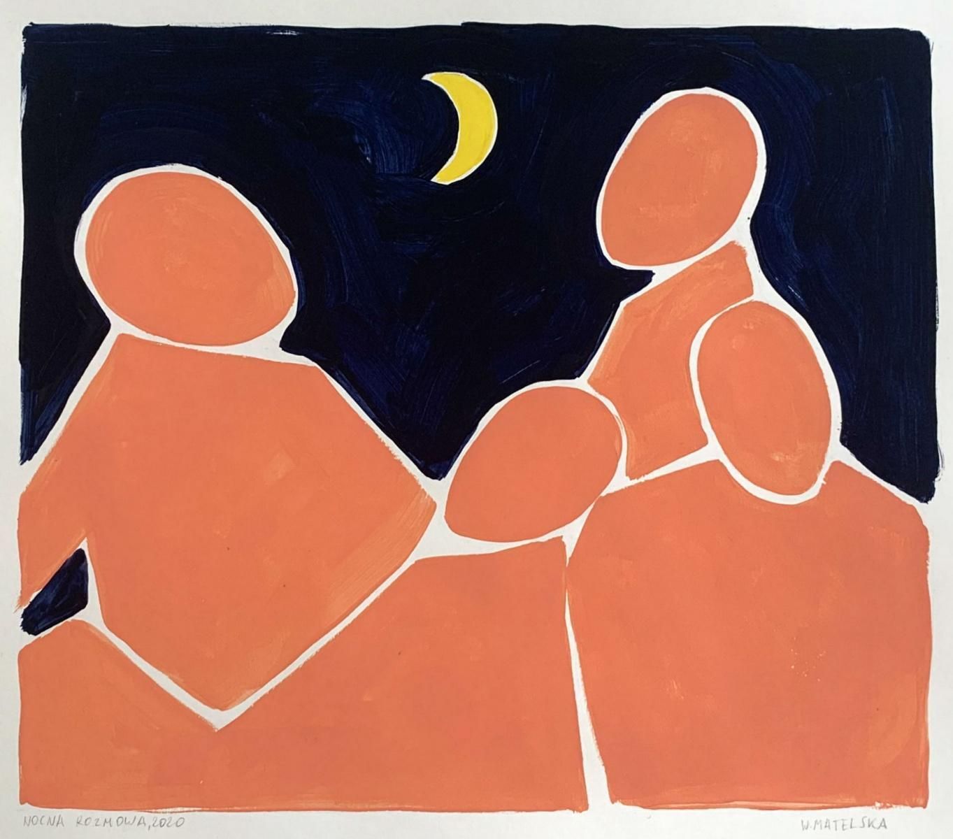 Waleria Matelskanight Conversation   Figurative Acrylic Painting On Paper, Young Art, Minimalism2020 photo for sale