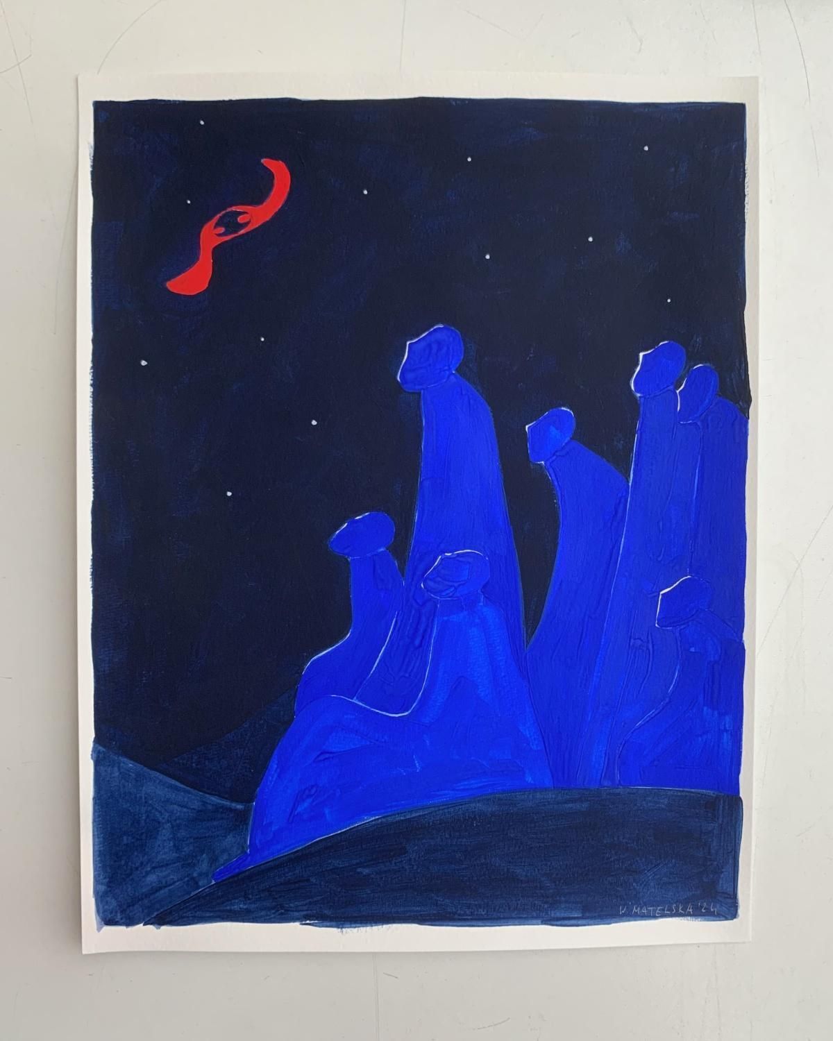 Waleria Matelskastarry Night. Figurative Painting On Paper, Young Art, Vibrant, European Art2024 photo furniture