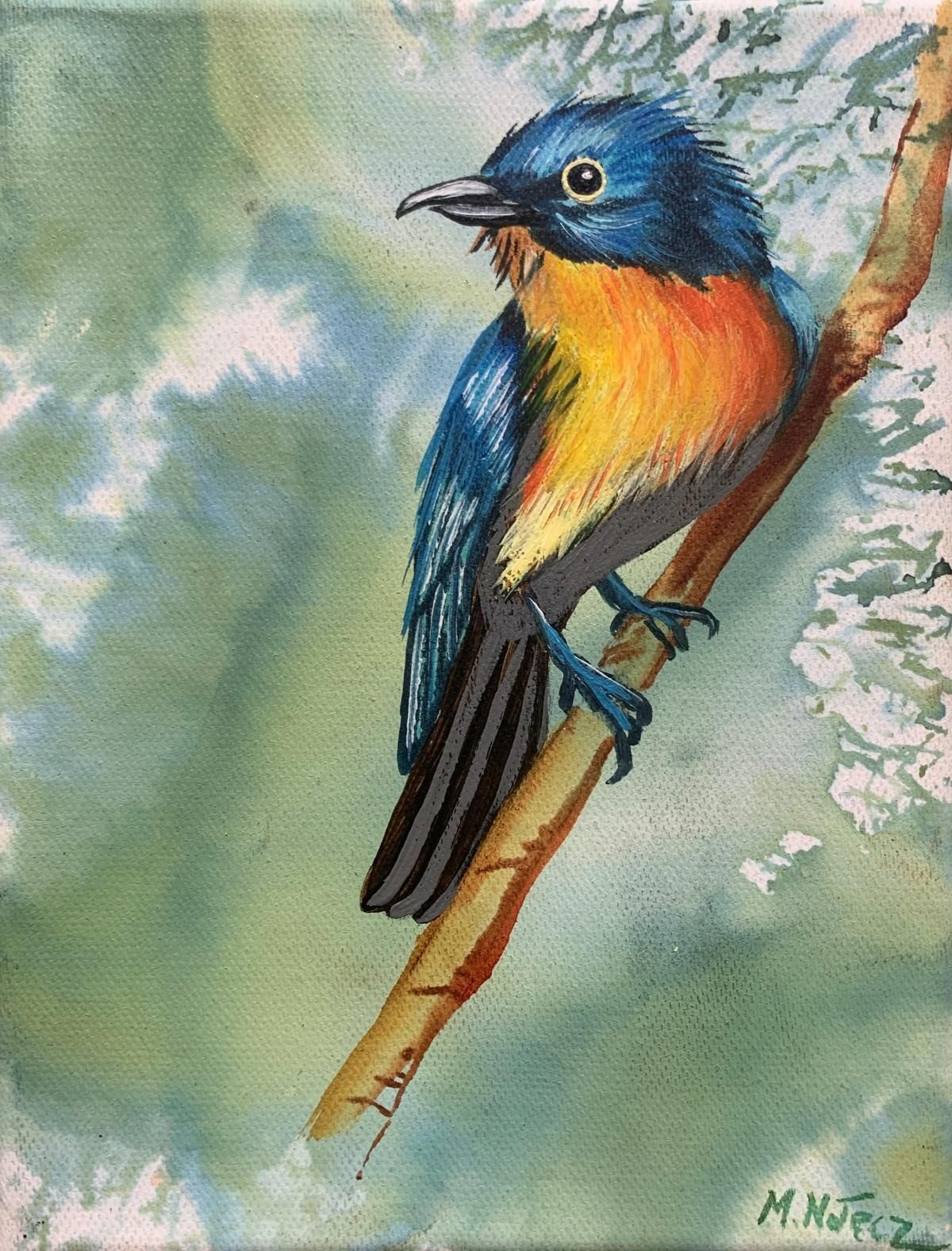 Magdalena Nałęczbirds 7. Figurative Small Scale Oil Painting, Realistic, Animals, Polish Art2024