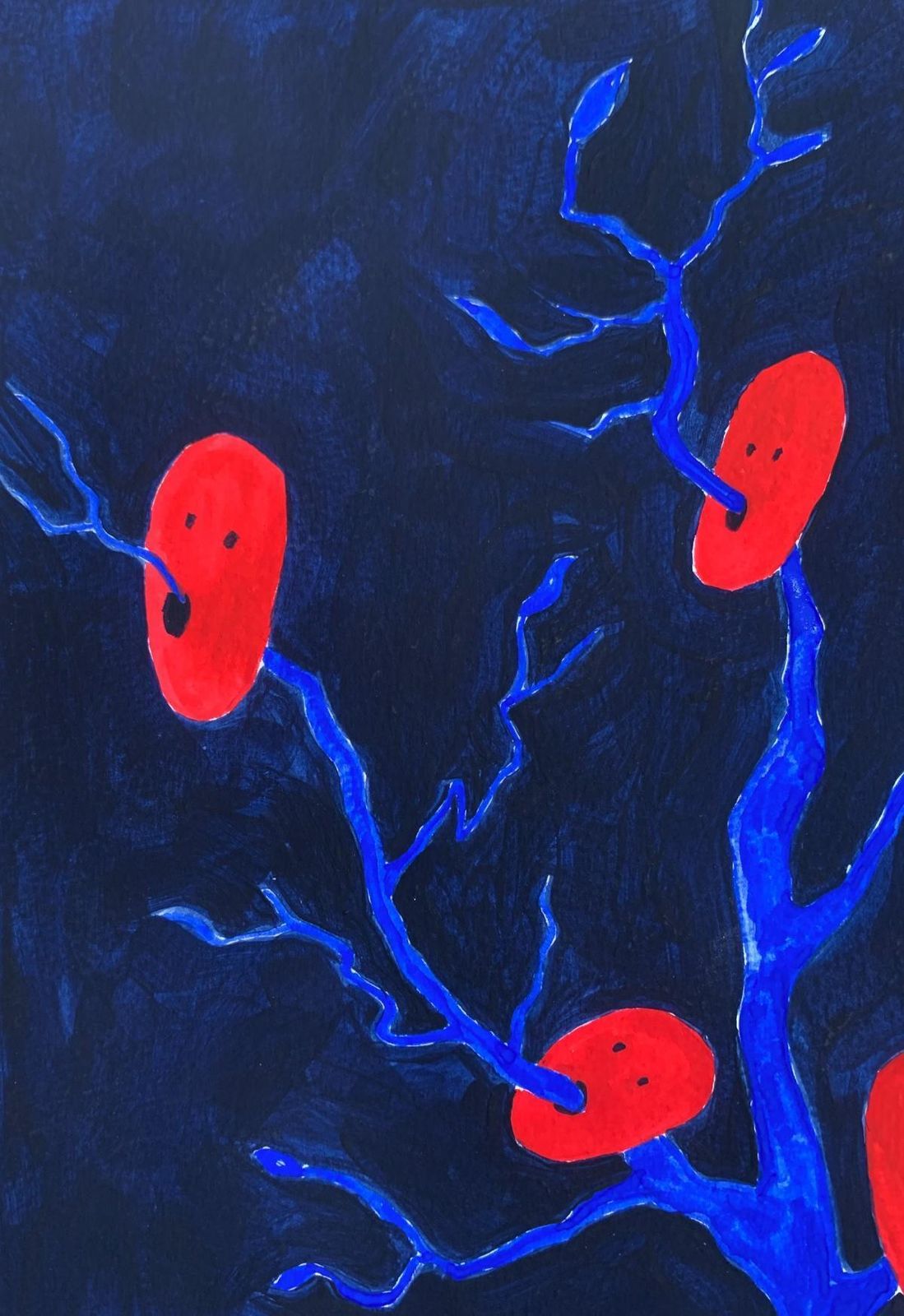 Waleria Matelskared Masks. Figurative Painting On Paper, Young Art, Vibrant, European Art2024 photo vinterior