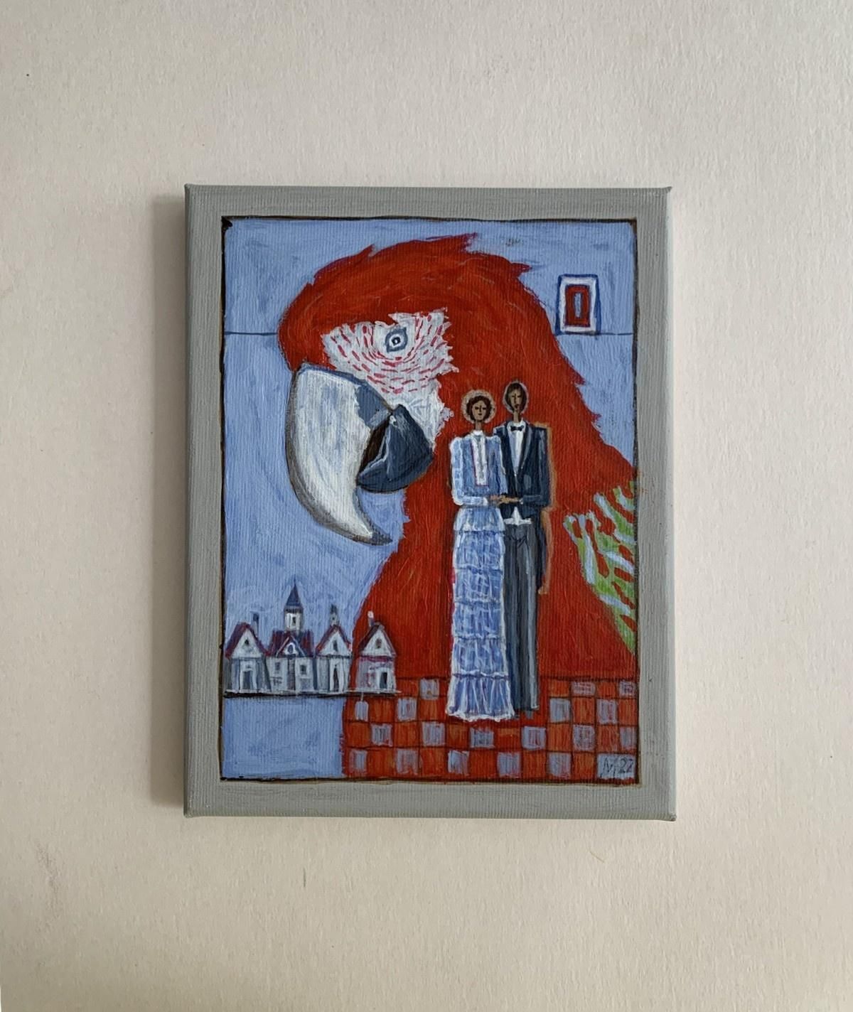 Mikołaj Maleszaa Witness. Contemporary Acrylic Painting, Figurative, Surreal, Polish Artist2022 photo furniture