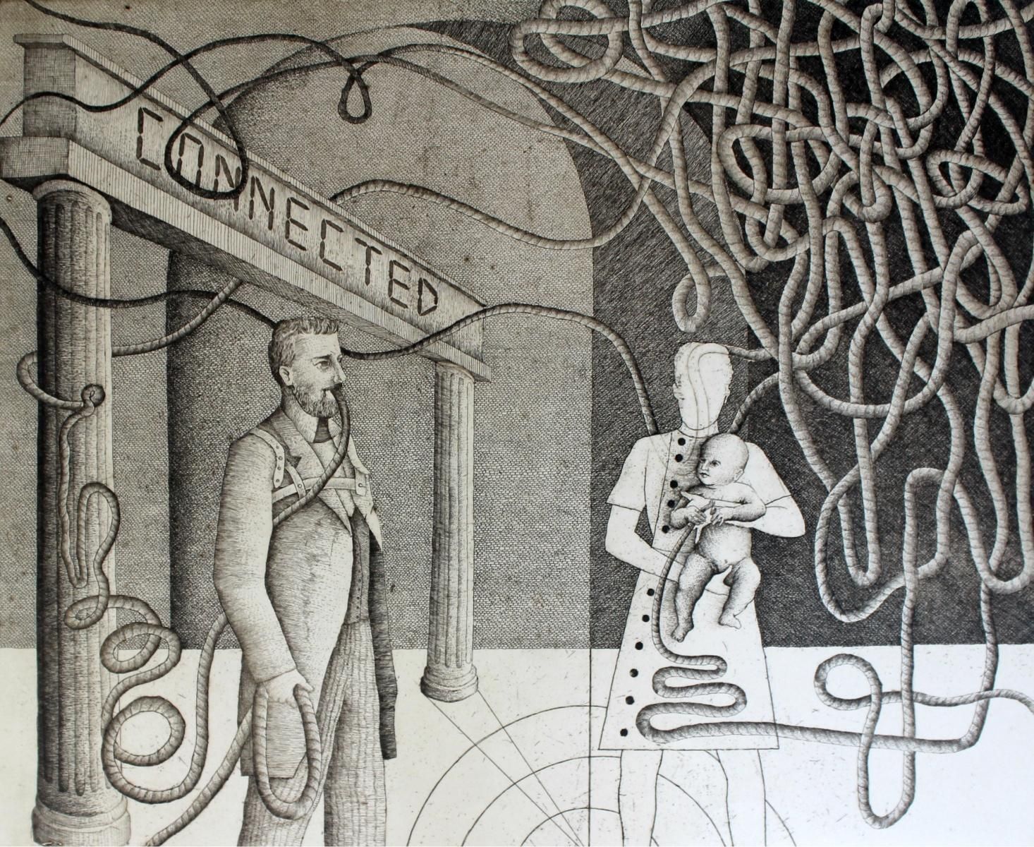 Andrzej Mazurconnected   Xxi Century, Etching Print, Figurative, Surrealist, Black & White2009