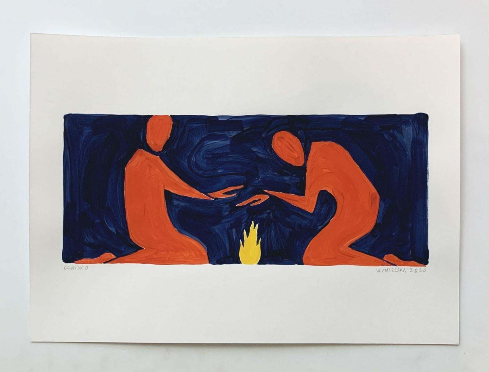 Waleria Matelskafire   Figurative Painting On Paper, Young Art Minimalism, Vibrant 2020 photo furniture