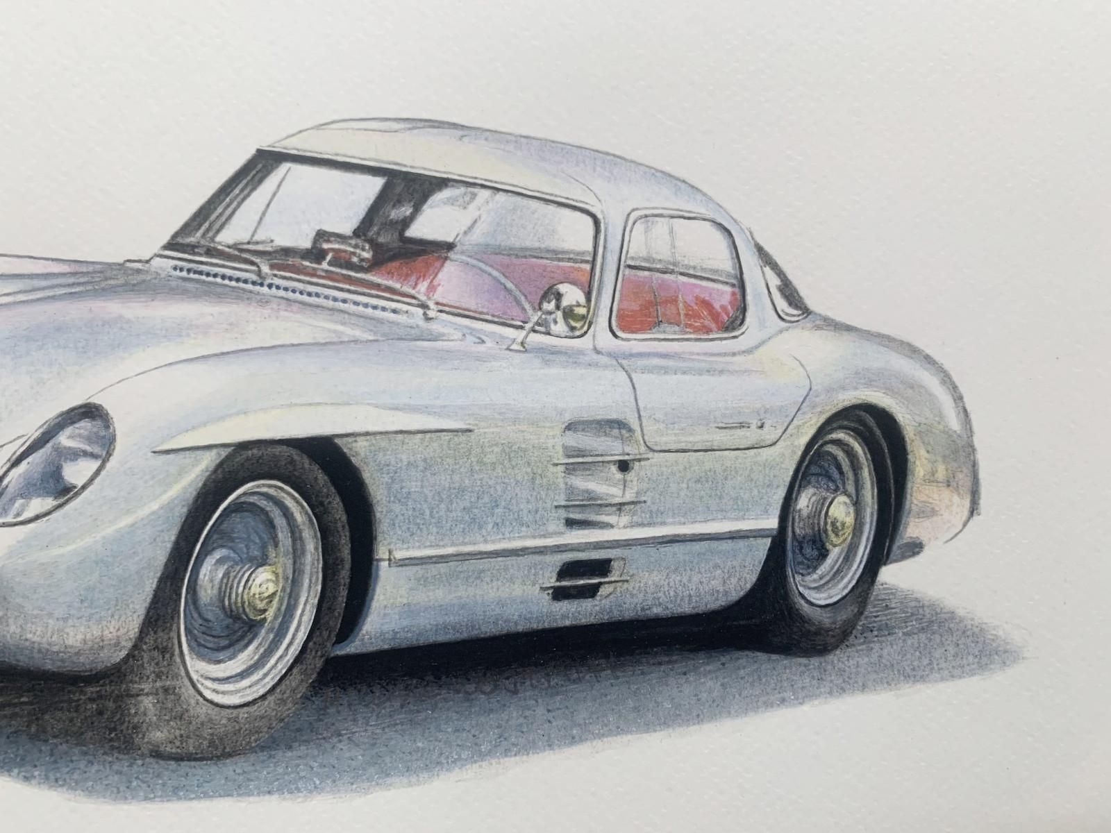 Michal Wojtysiakmercedes 300 Slr Uhlenhaut Coupe Figurative Acrylic On Paper Painting Polish Art2023 photo for sale