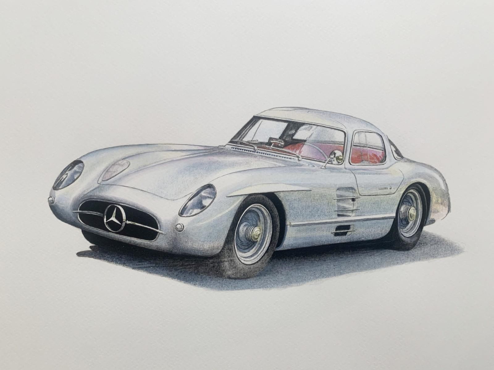 Michal Wojtysiakmercedes 300 Slr Uhlenhaut Coupe Figurative Acrylic On Paper Painting Polish Art2023 photo Art