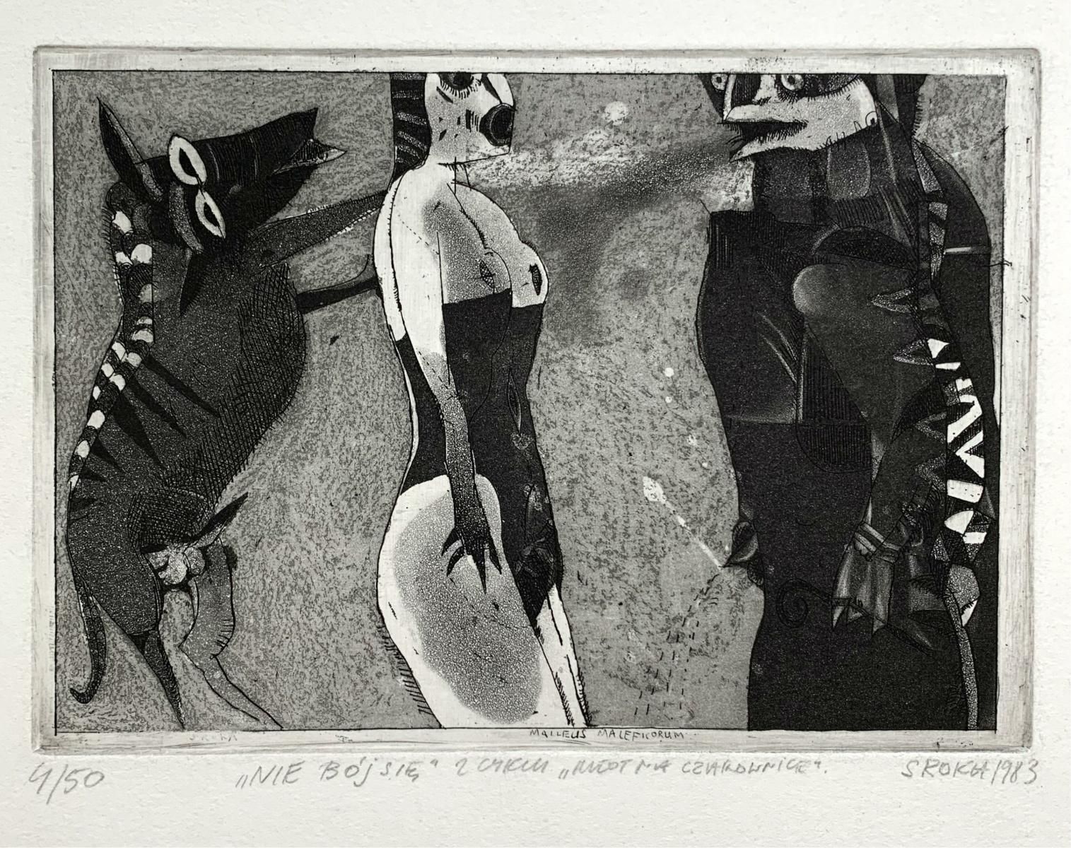 Jacek Srokadon't Be Afraid   XX Century Figurative Etching Print, Black & White, Surrealism1983 photo furniture