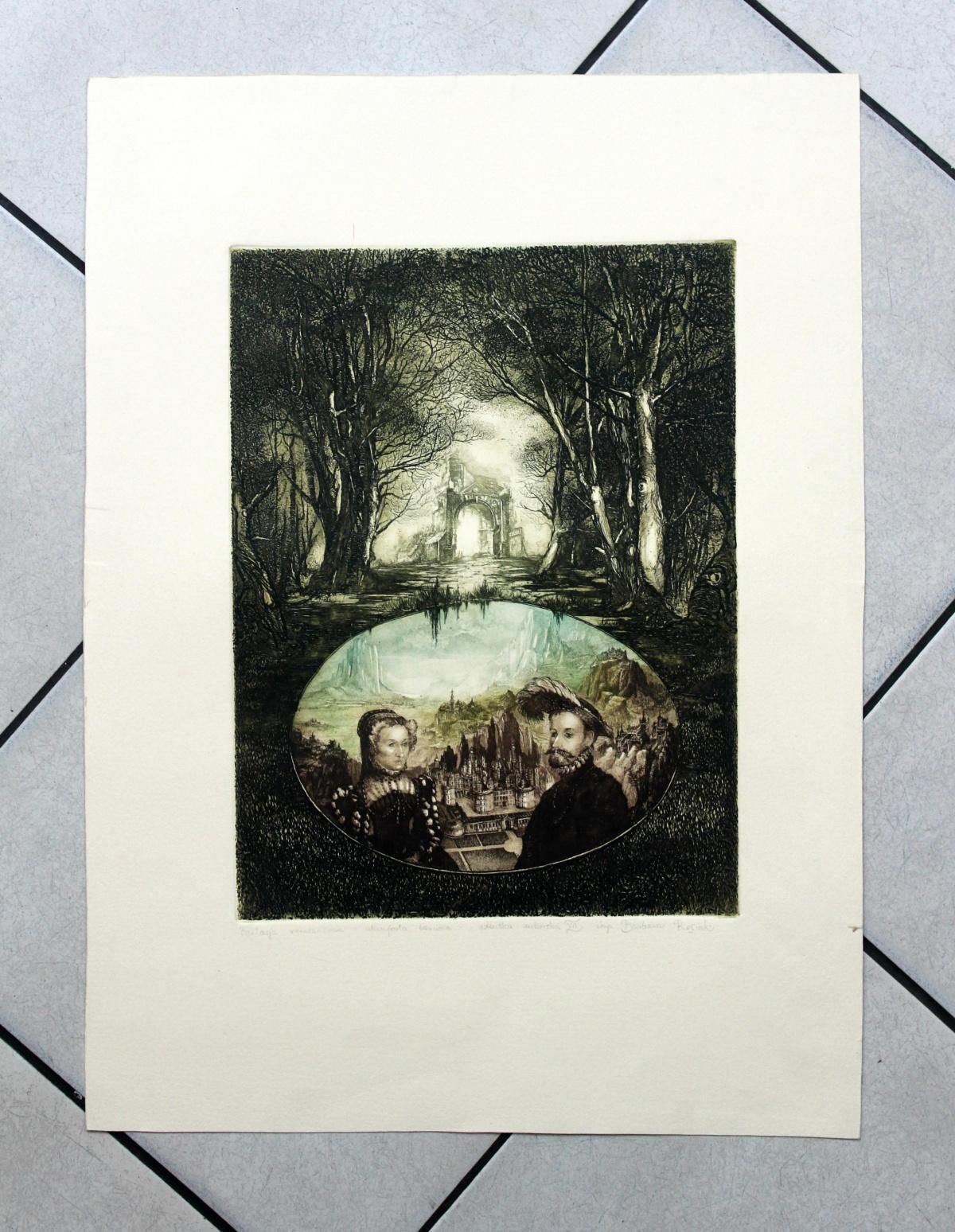 Barbara Rosiakrenaissance Fantasy   XX Century, Figurative Etching Print, Portrait, Landscape1979 photo furniture