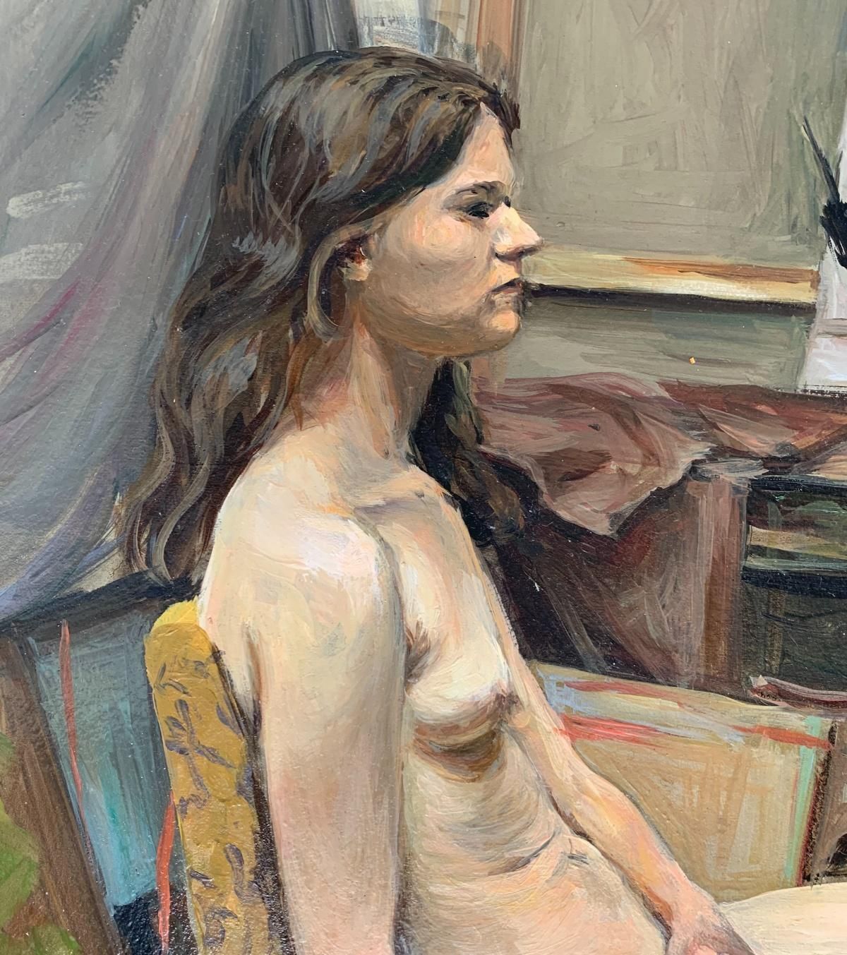 Agnieszka Staak Janczarskaa Sitting One   Figurative Oil Realistic Painting, Young Artist, Female Nude2020 photo 595.0